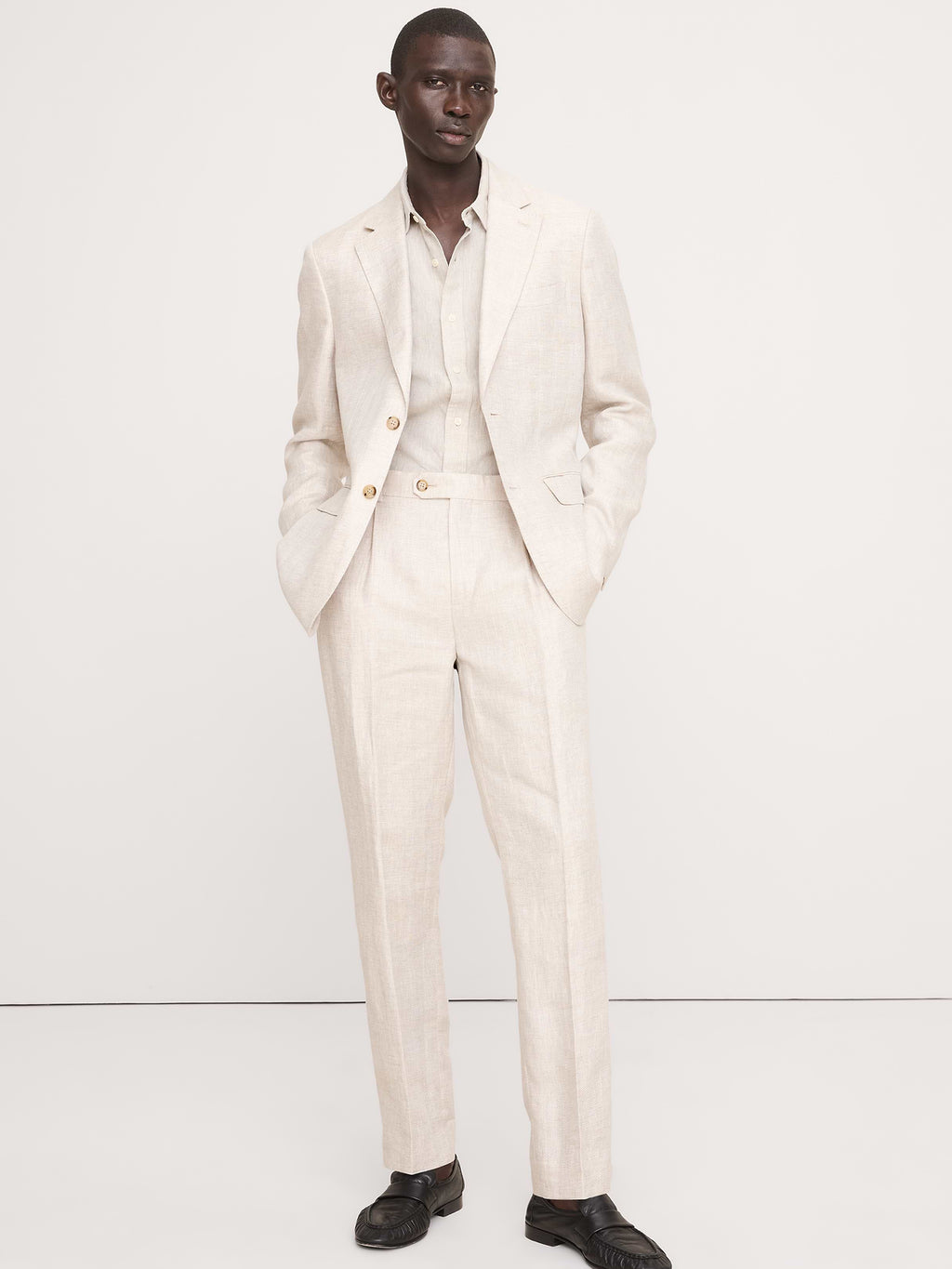 Tailored Slim-Fit Herringbone Linen Suit Jacket - Natural
