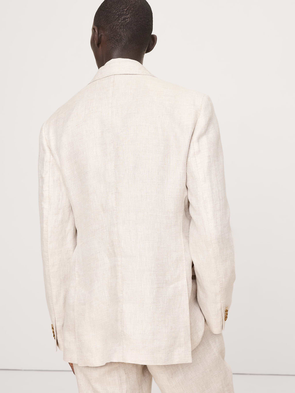 Tailored Slim-Fit Herringbone Linen Suit Jacket - Natural