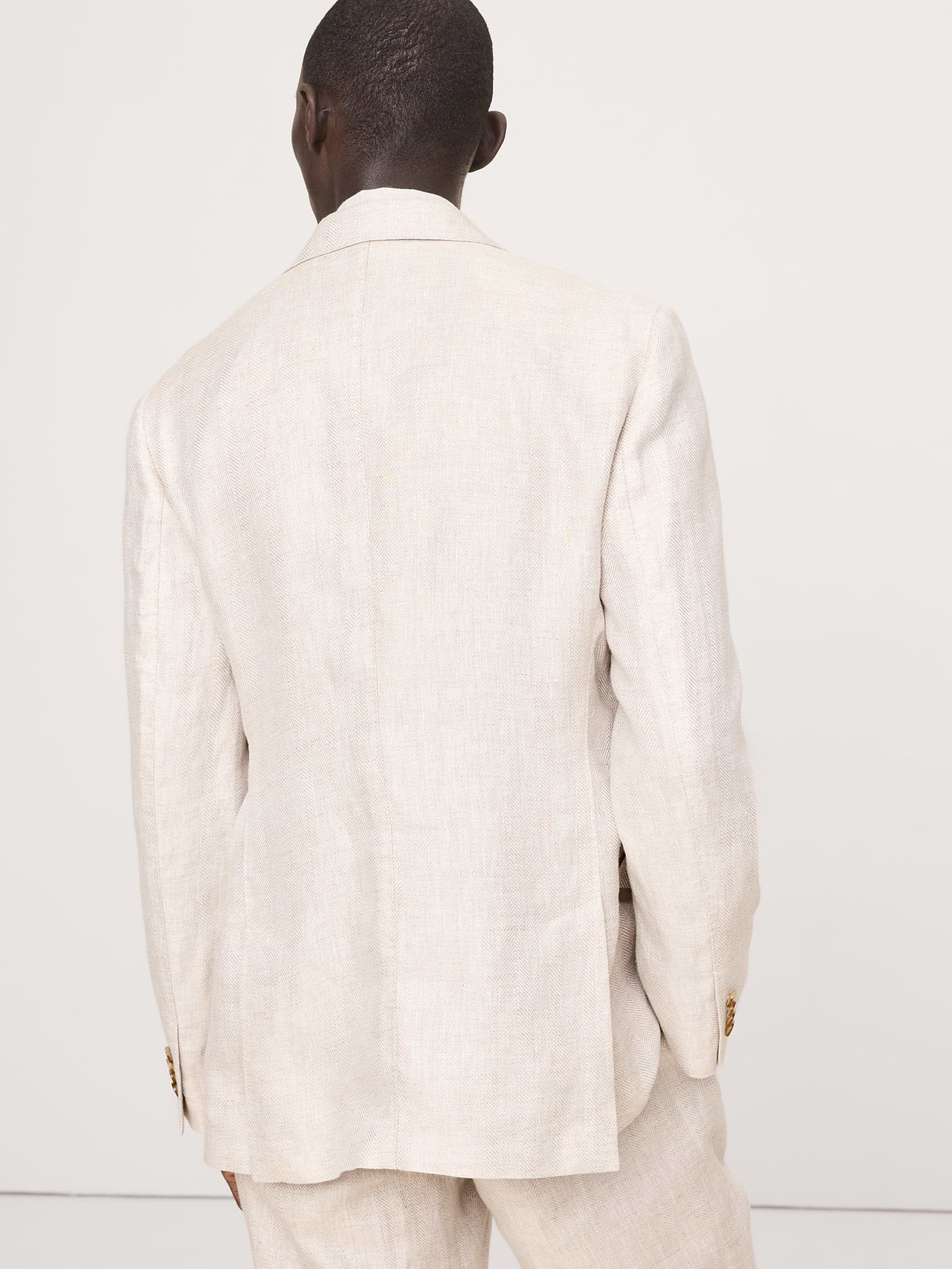 Tailored Slim-Fit Herringbone Linen Suit Jacket - Natural