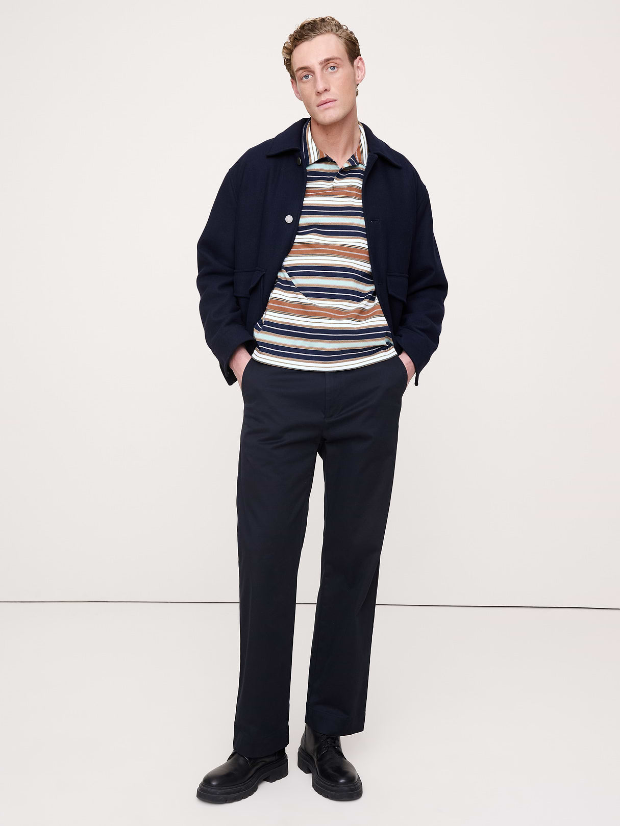 Relaxed Stripe Cotton Johnny-Collar Polo - Multi Stripe