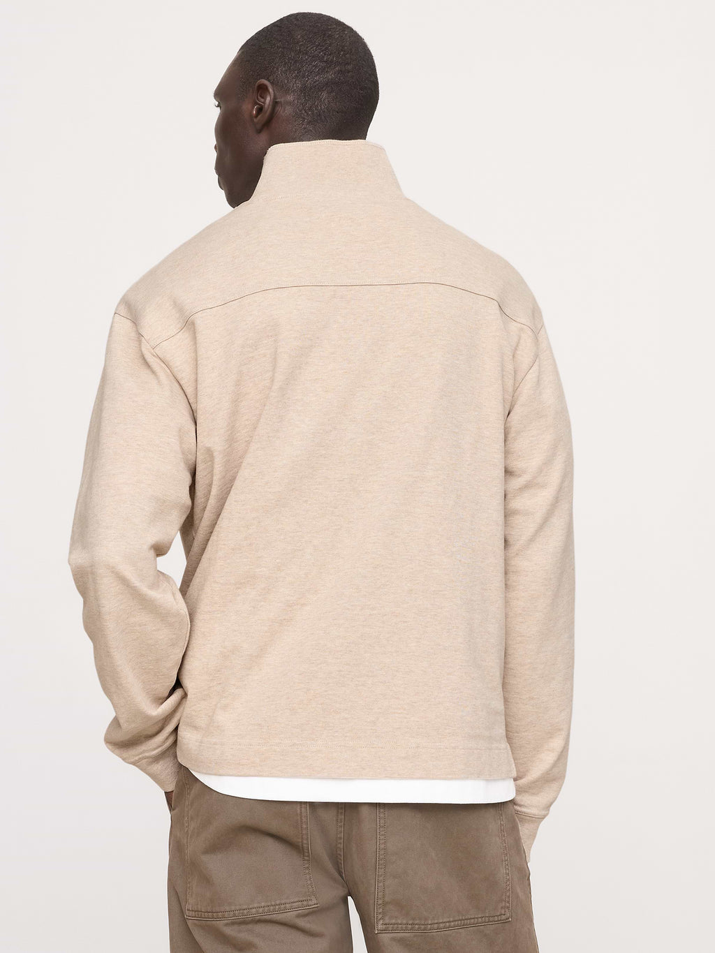 Cotton Fleece Mock Neck Sweatshirt - Heather Oatmeal