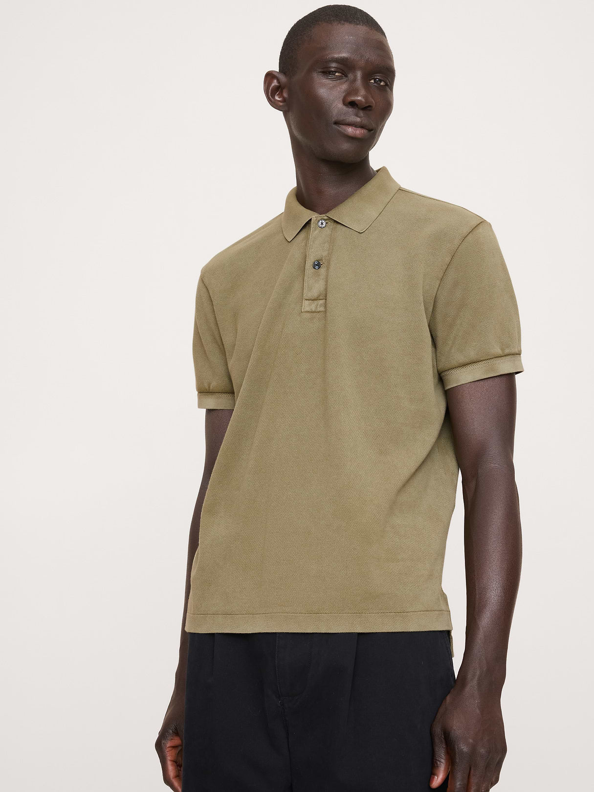 Sueded Cotton Pique Polo - Washed Olive Green