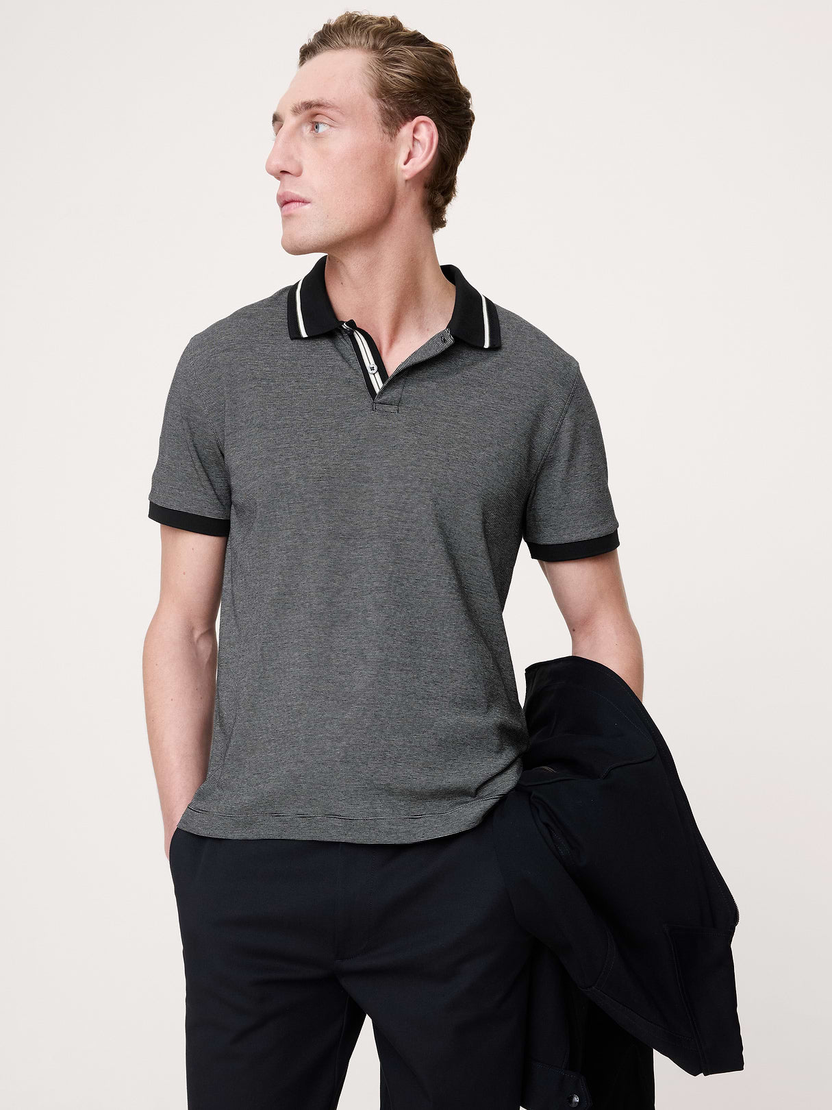 Luxury-Touch Polo - Black & White Stripe
