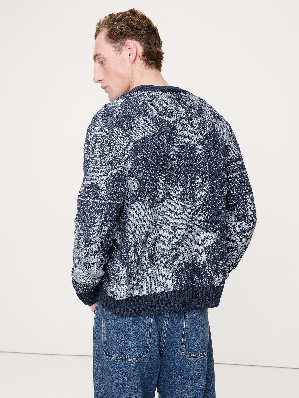 Floral Cotton-Linen Blend Cardigan - Blue Gray