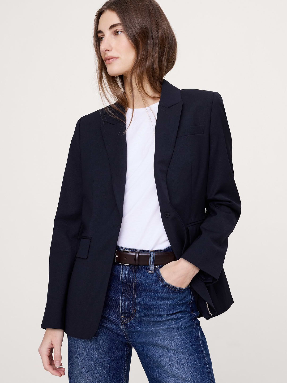 Slim Italian Lightweight Wool Blazer - Navy Blue