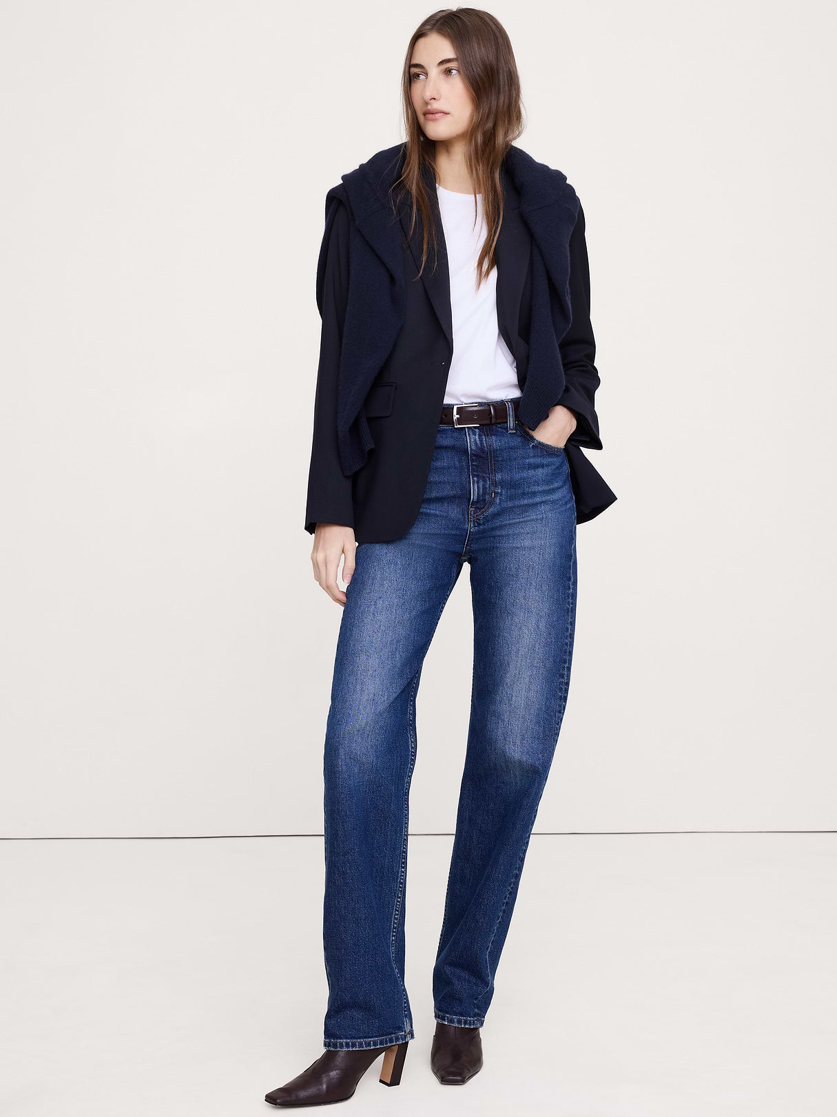 Slim Italian Lightweight Wool Blazer - Navy Blue