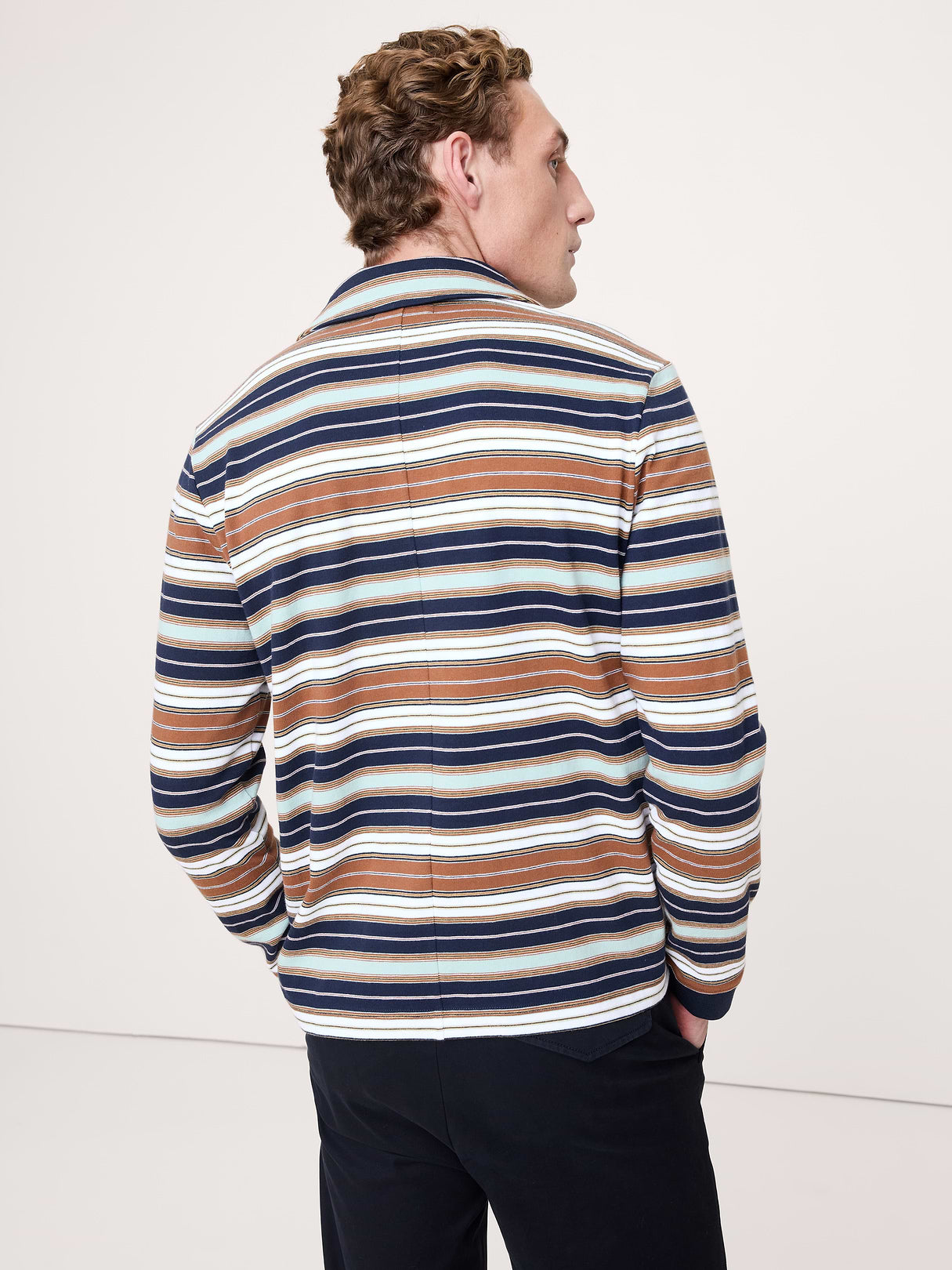Relaxed Stripe Cotton Johnny-Collar Polo - Multi Stripe