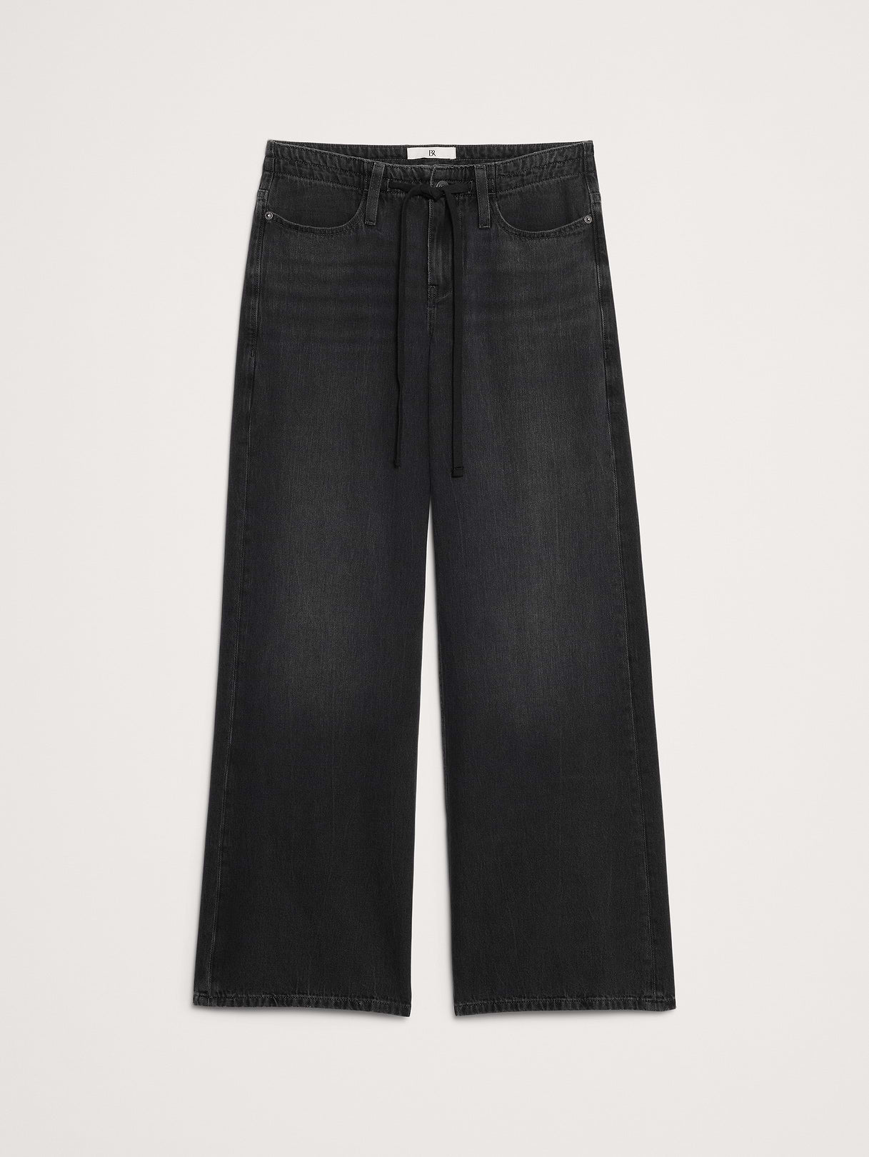 Mid-Rise Wide-Leg Drawstring Jean - Washed Black