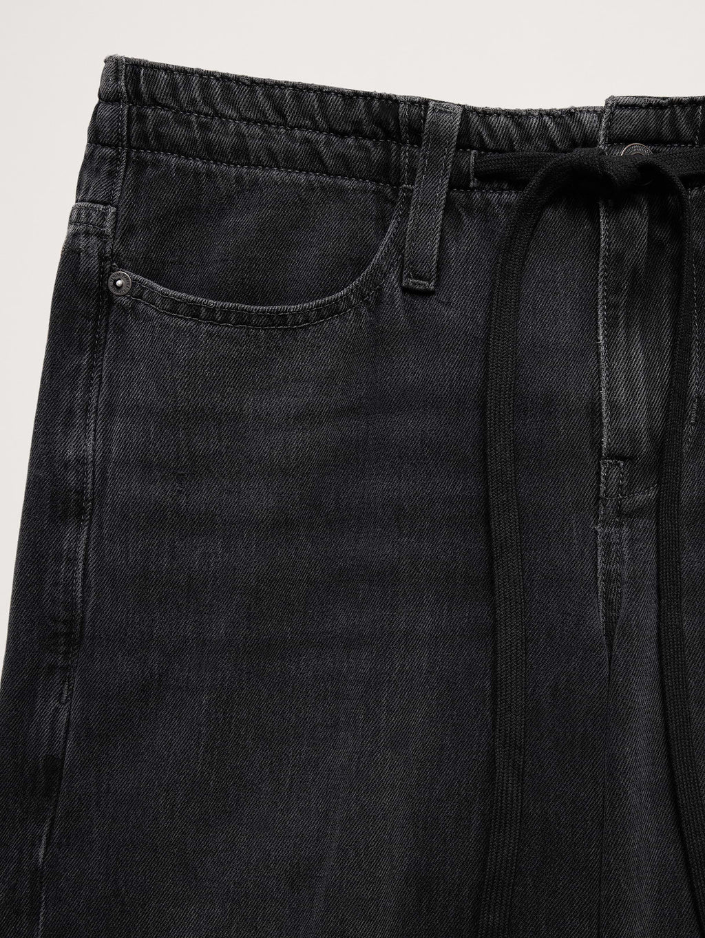 Mid-Rise Wide-Leg Drawstring Jean - Washed Black