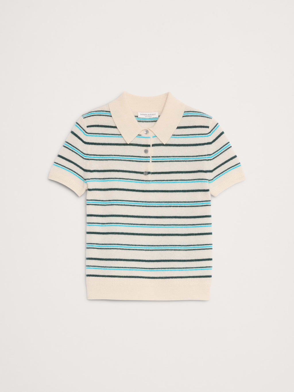Lightweight Cashmere Short-Sleeve Sweater Polo - Blue Stripe