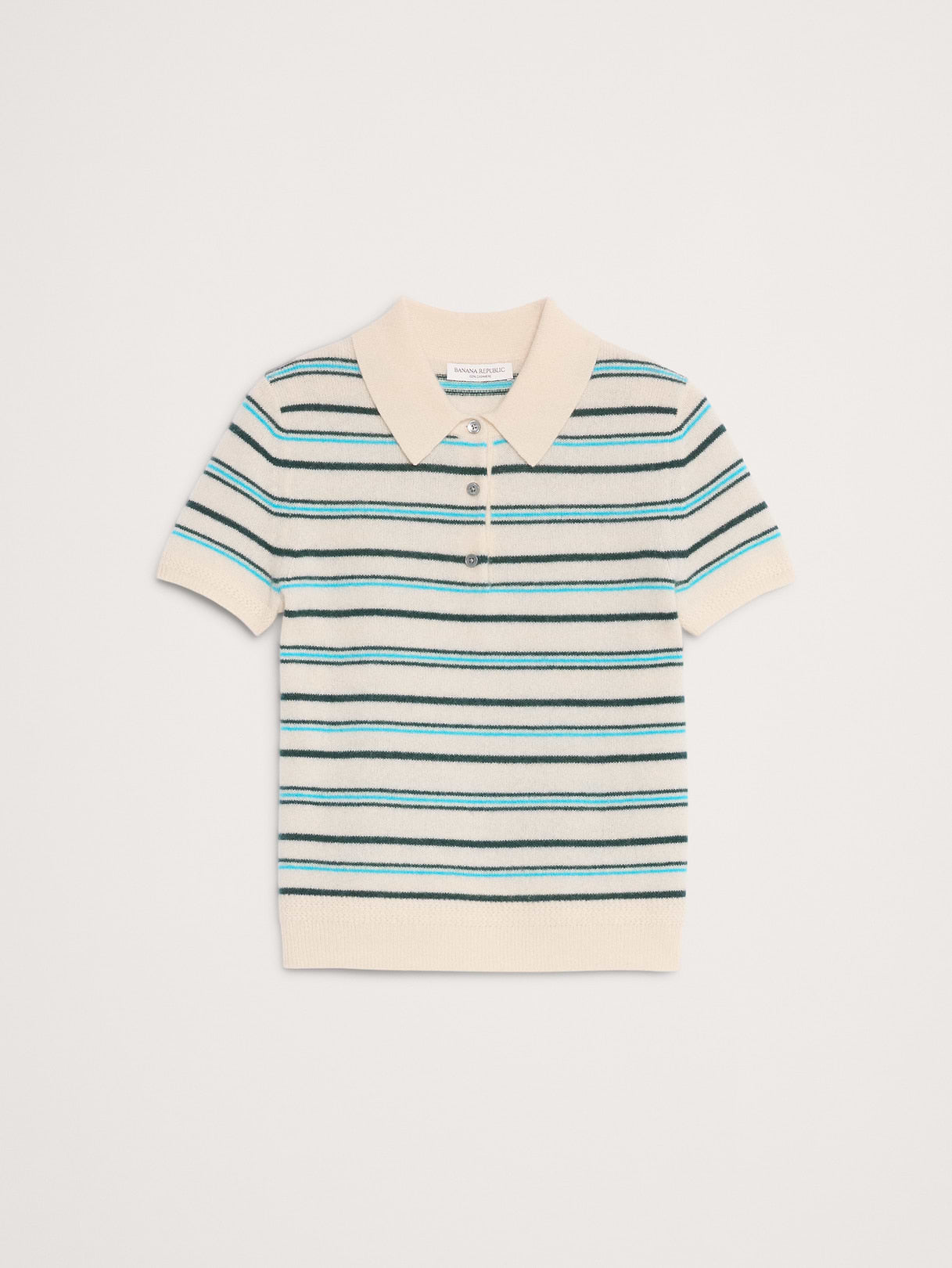 Lightweight Cashmere Short-Sleeve Sweater Polo - Blue Stripe