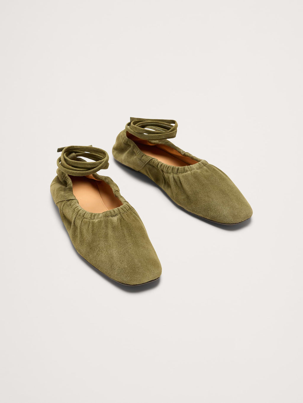 Ruched Suede Ballet Flat - Sage Green