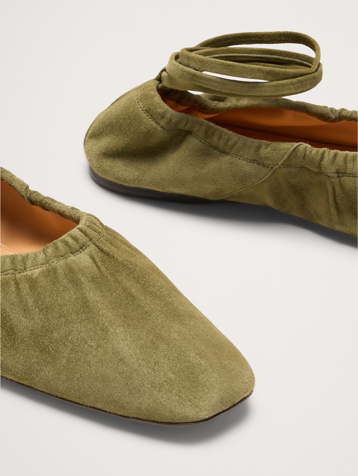 Ruched Suede Ballet Flat - Sage Green