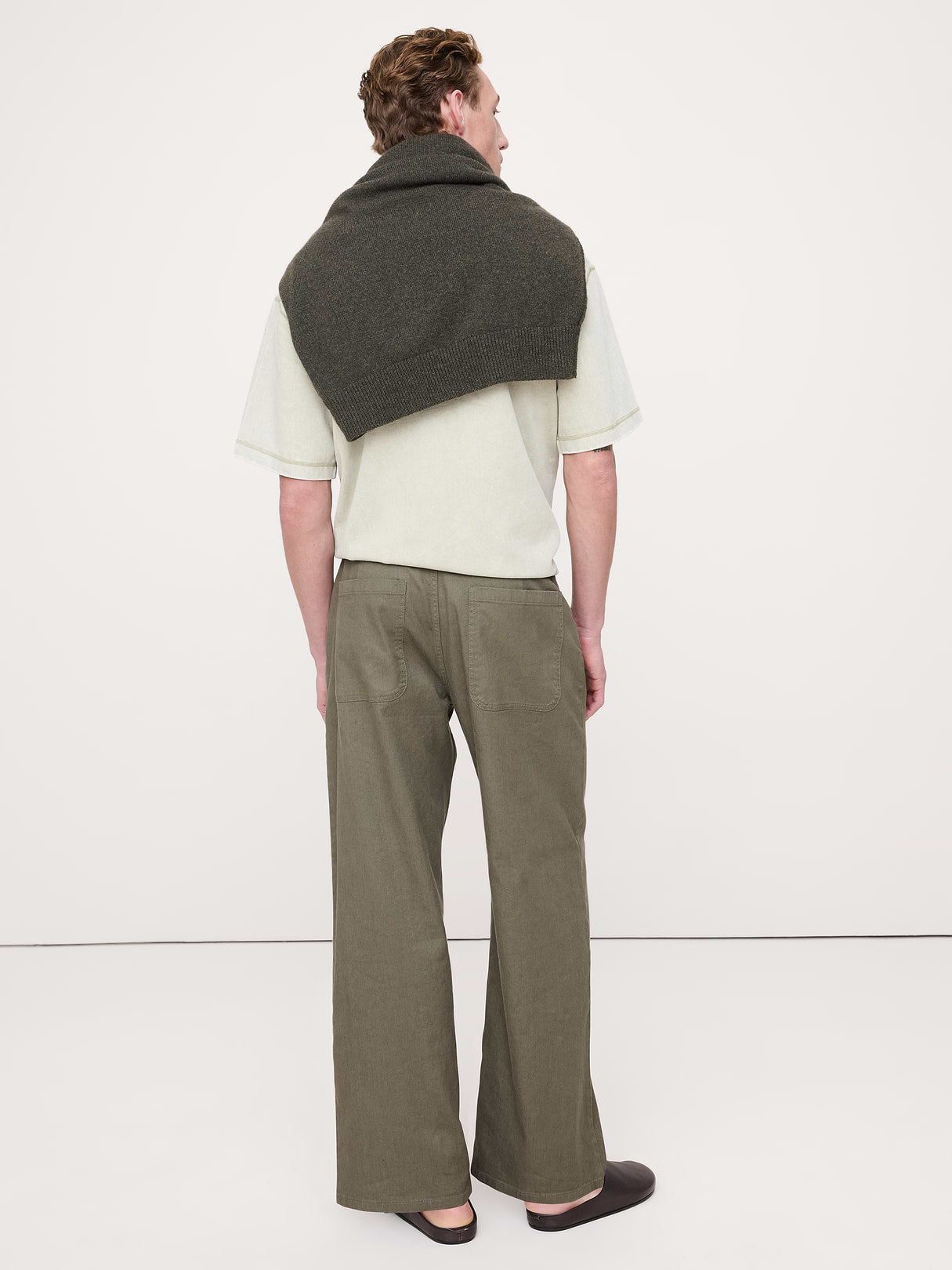Loose Italian Linen-Cotton Pant - Dark Cypress Green