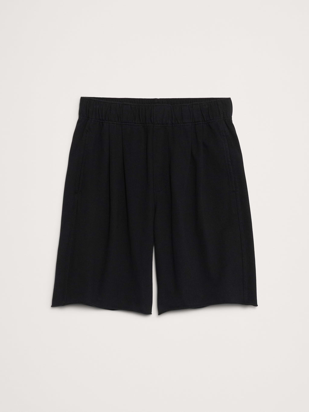 Relaxed Cotton-Fleece Pleated Pull-On Short - Black
