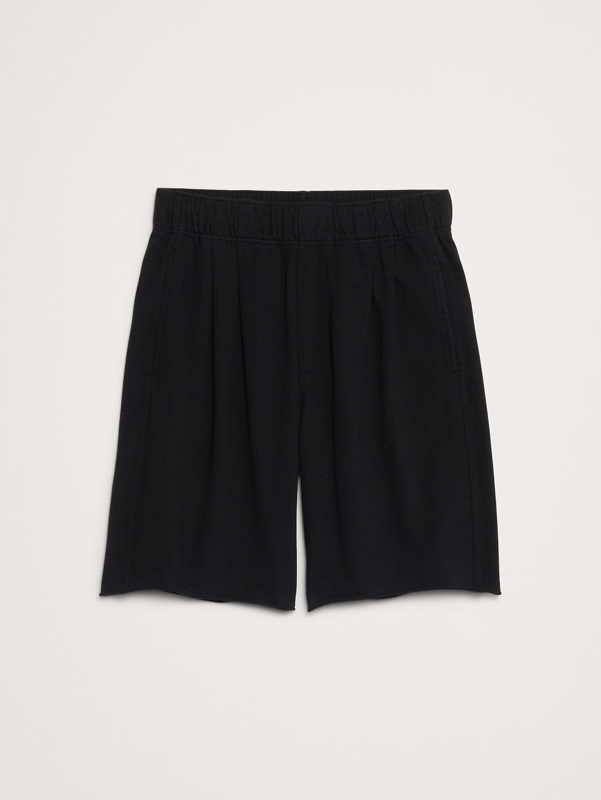 Relaxed Cotton-Fleece Pleated Pull-On Short - Black