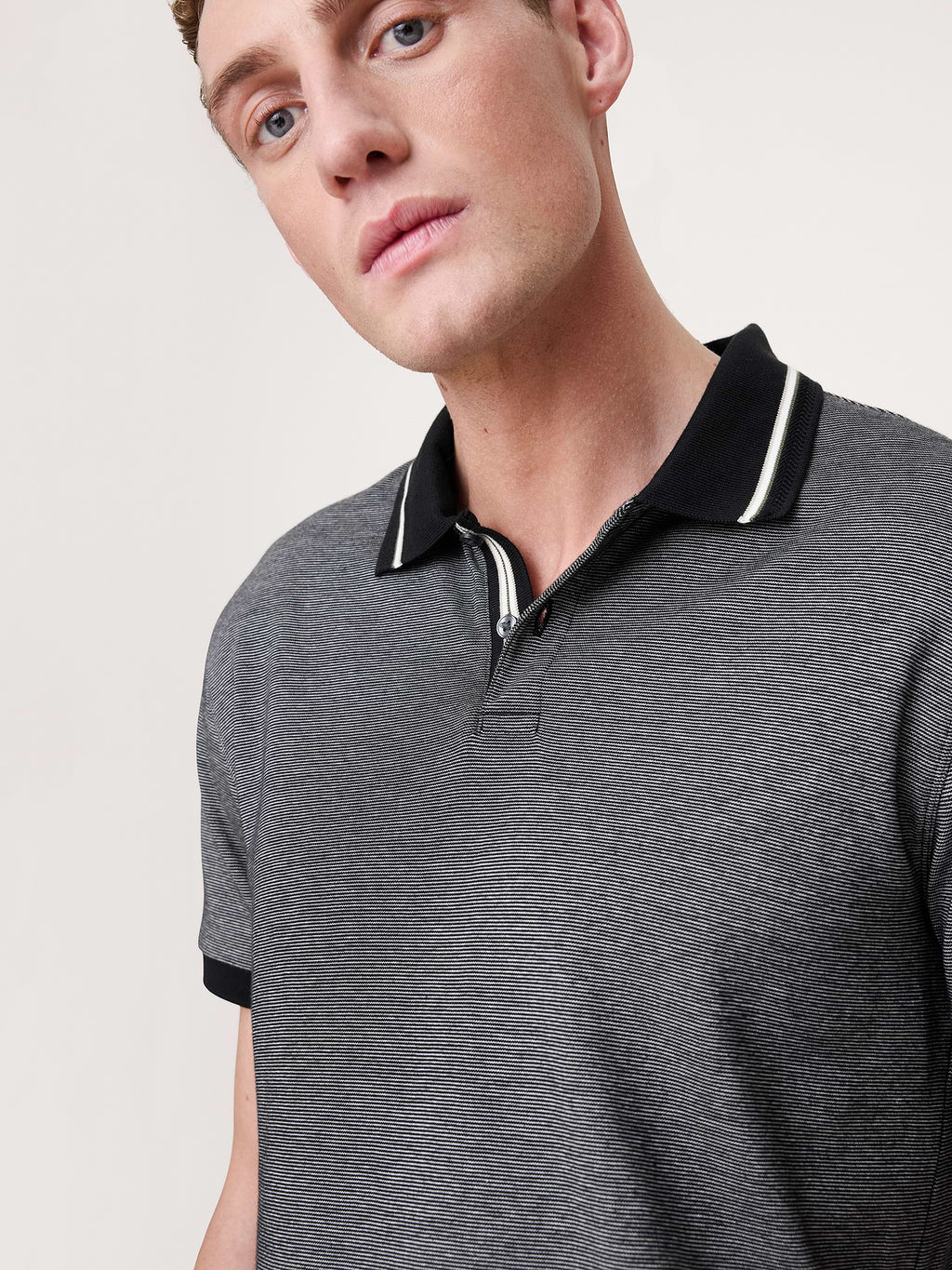 Luxury-Touch Polo - Black & White Stripe