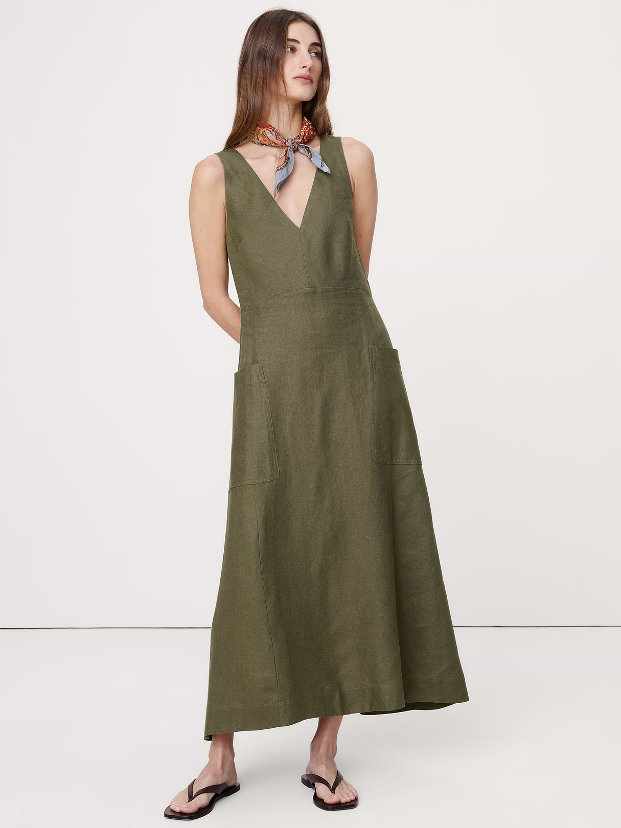 Linen Pocket Maxi Dress - Fresh Olive Green