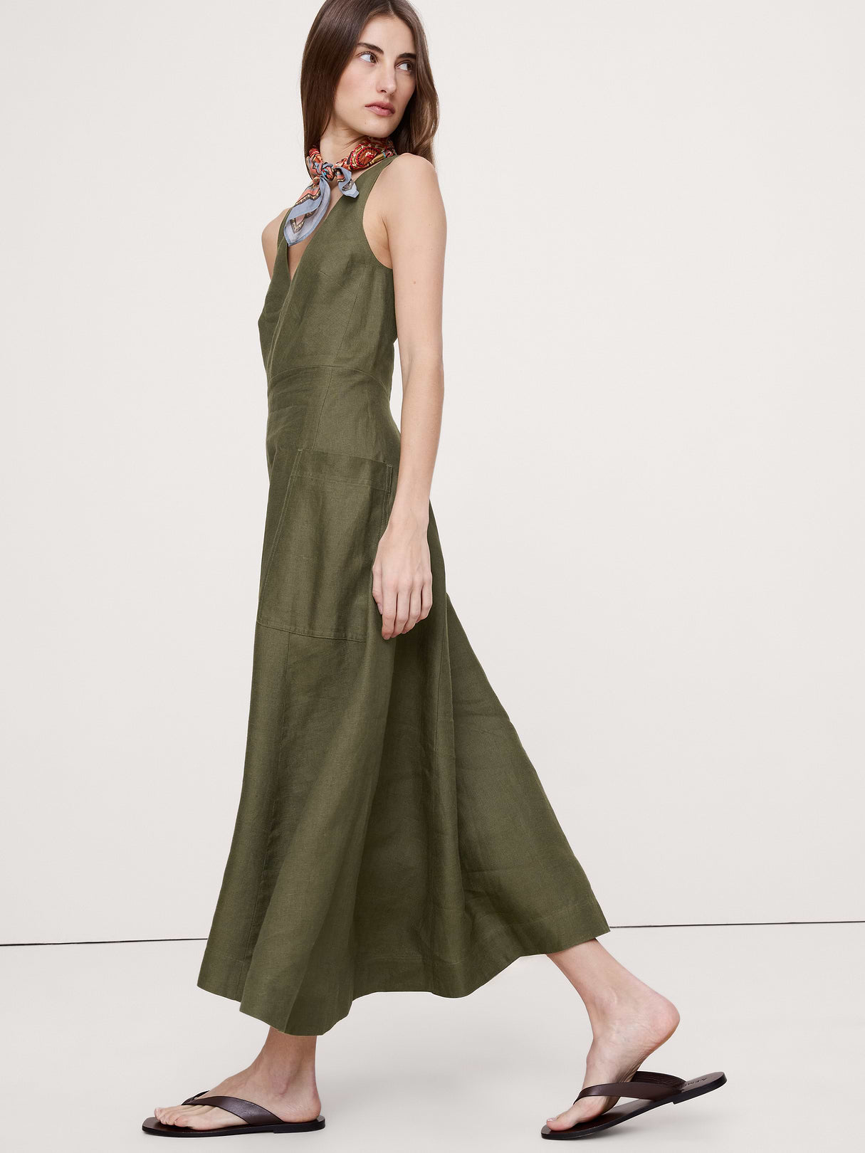 Linen Pocket Maxi Dress - Fresh Olive Green