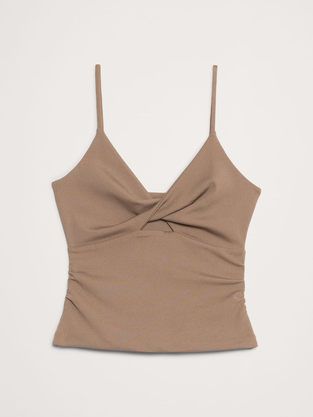 Sculpted-Stretch Twist-Front Tank - Shitake Taupe