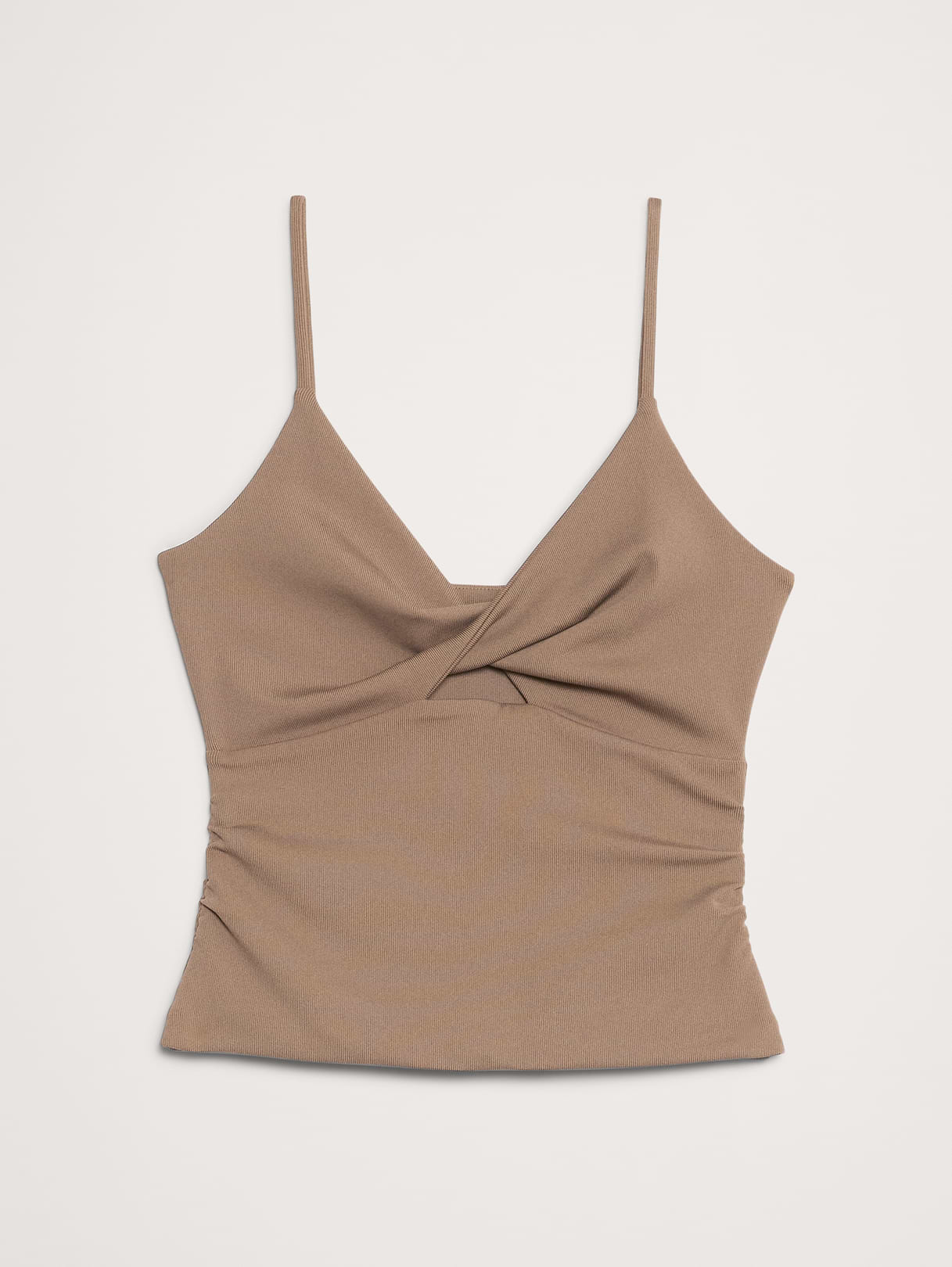 Sculpted-Stretch Twist-Front Tank - Shitake Taupe