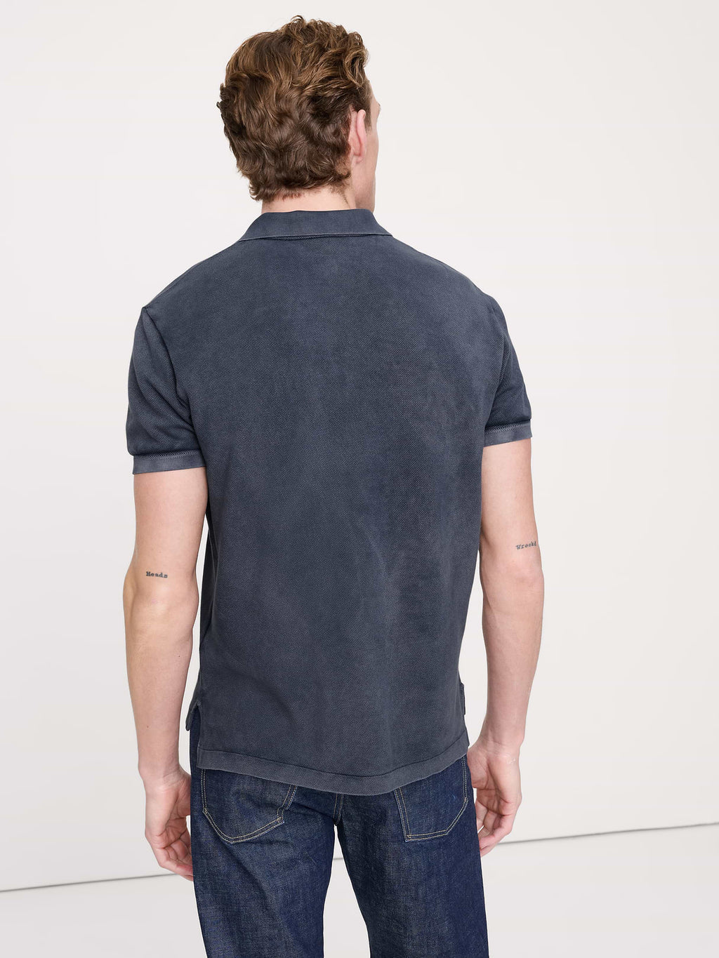 Sueded Cotton Pique Polo - Washed Navy Blue