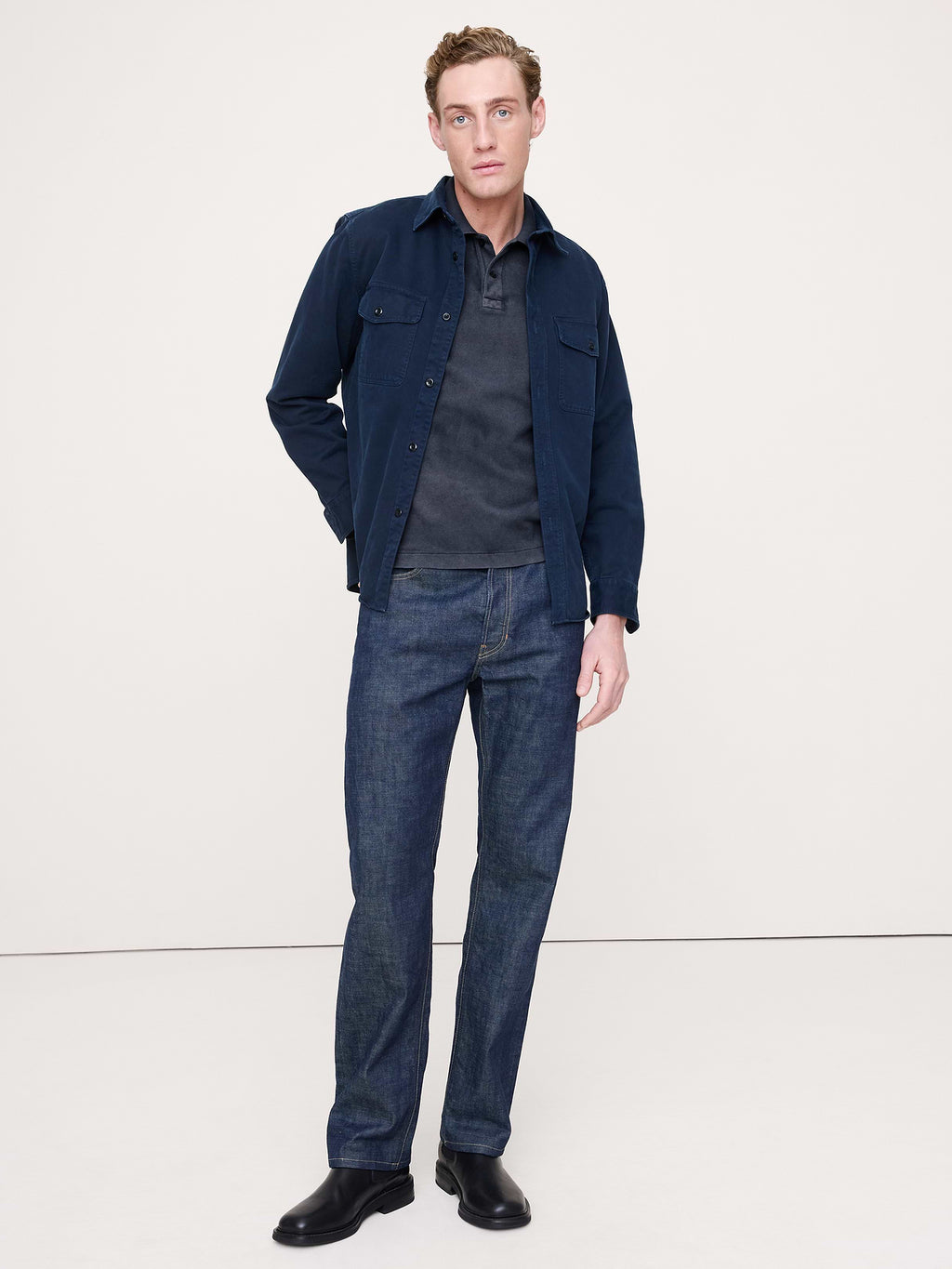Sueded Cotton Pique Polo - Washed Navy Blue
