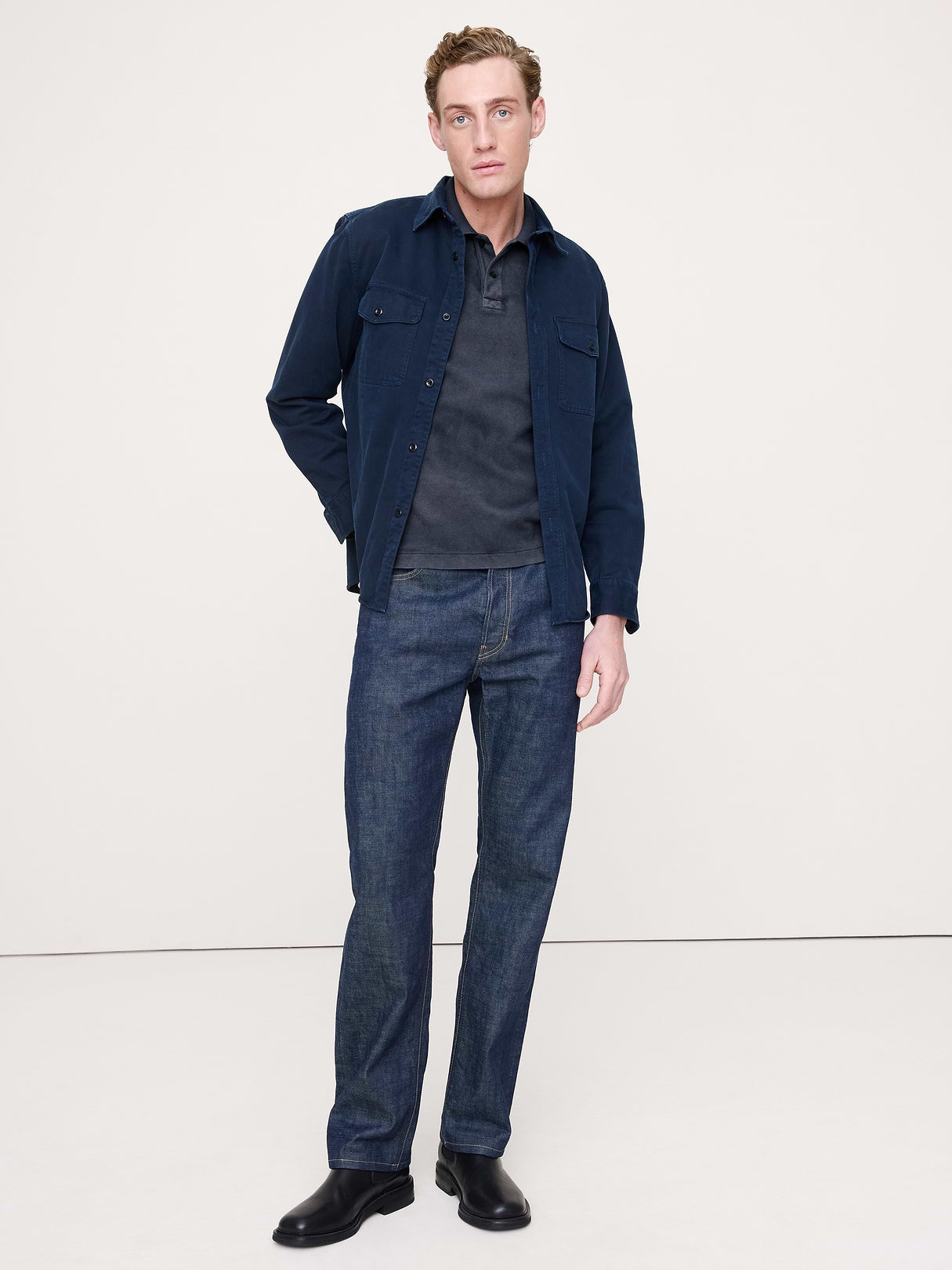 Sueded Cotton Pique Polo - Washed Navy Blue