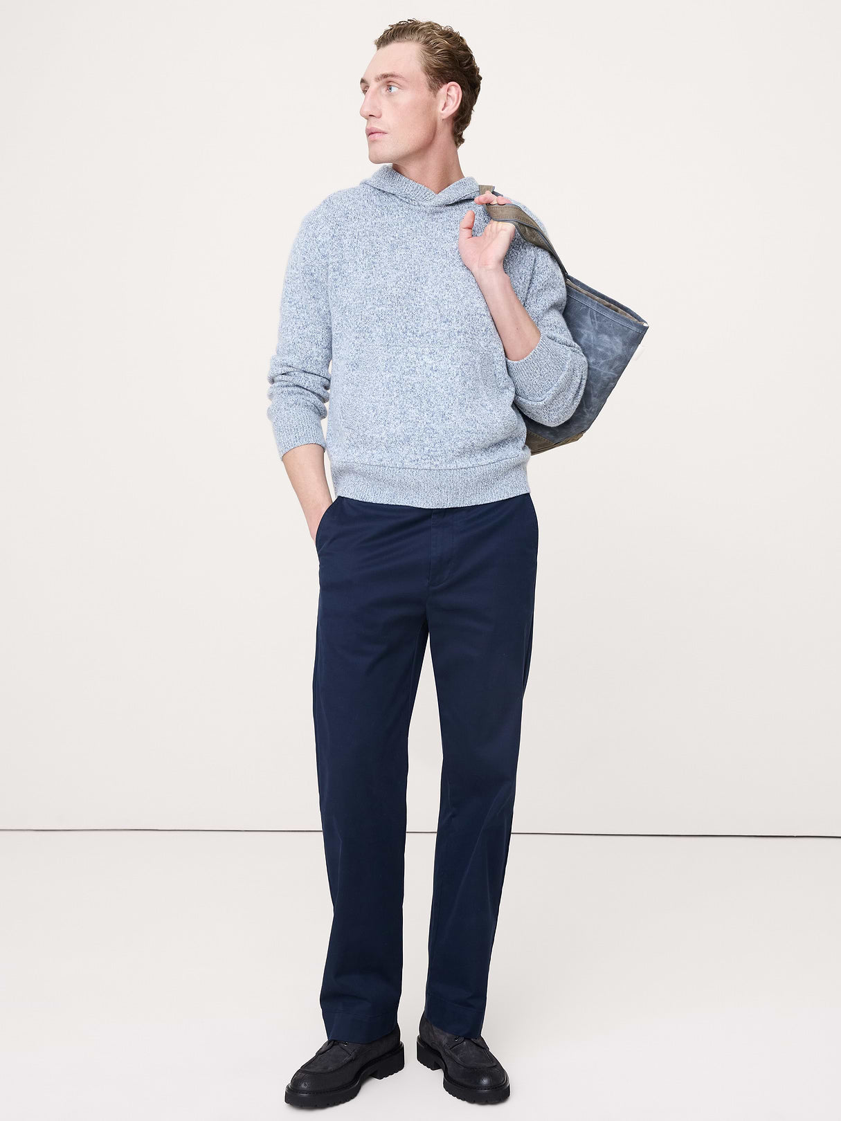 Cashmere-Cotton Sweater Hoodie - Denim Blue
