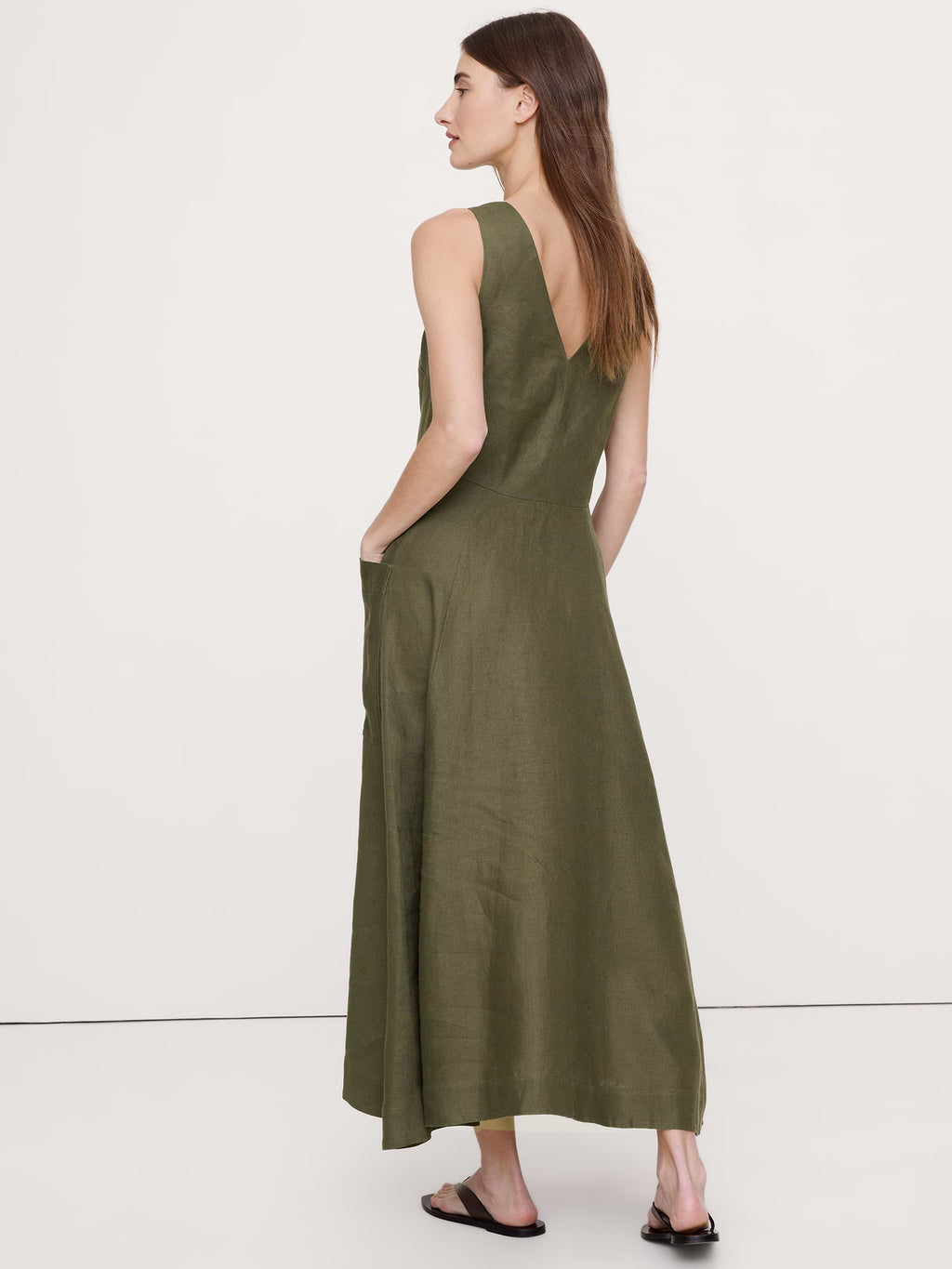 Linen Pocket Maxi Dress - Fresh Olive Green