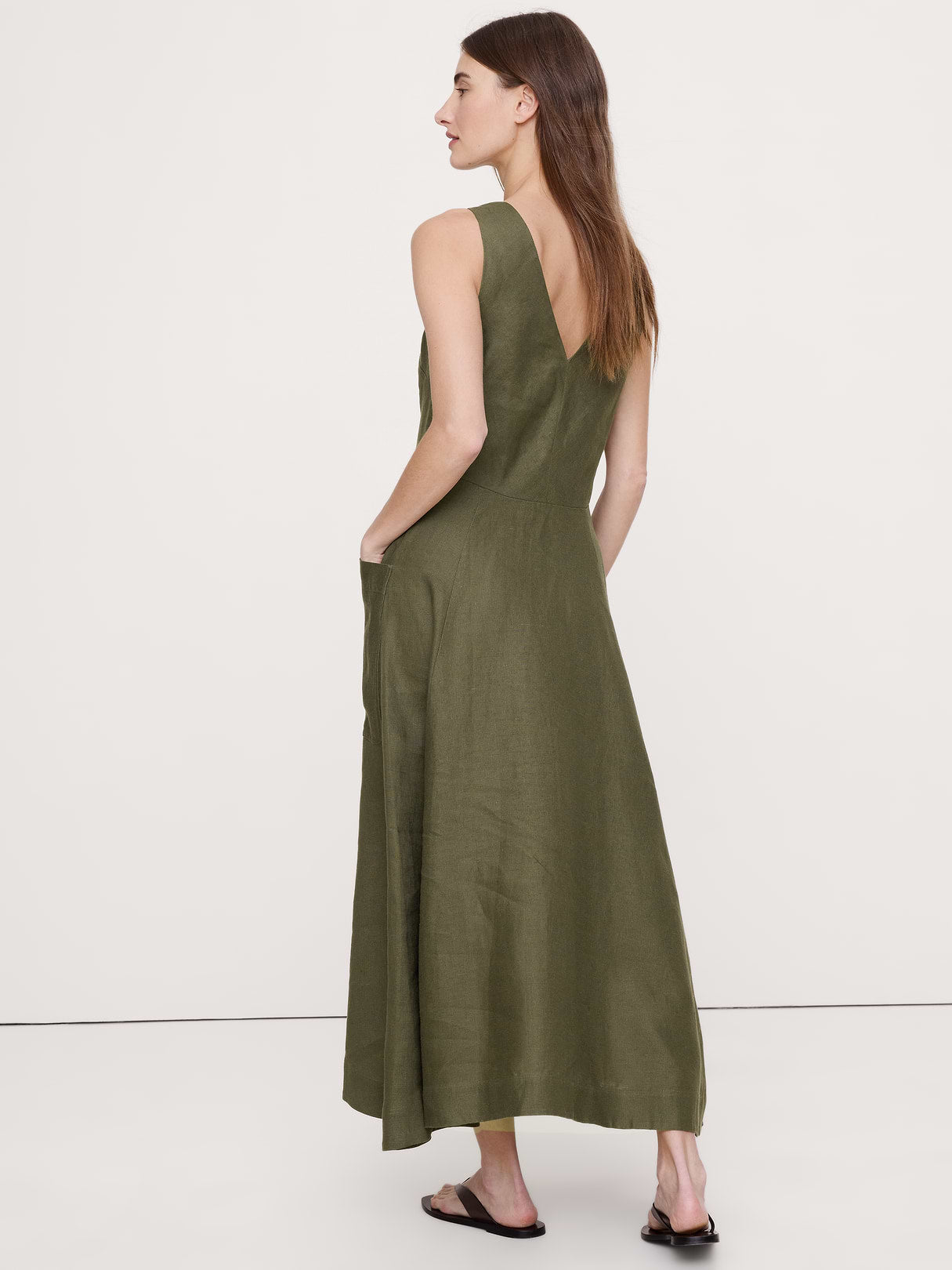 Linen Pocket Maxi Dress - Fresh Olive Green