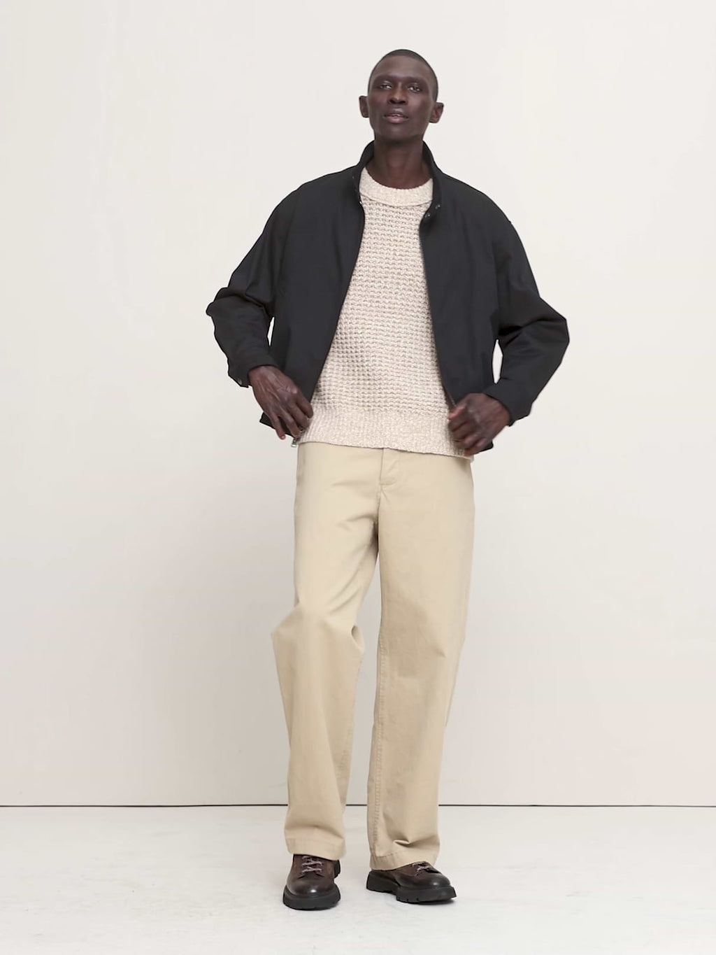 Cotton Twill Harrington Jacket - Black
