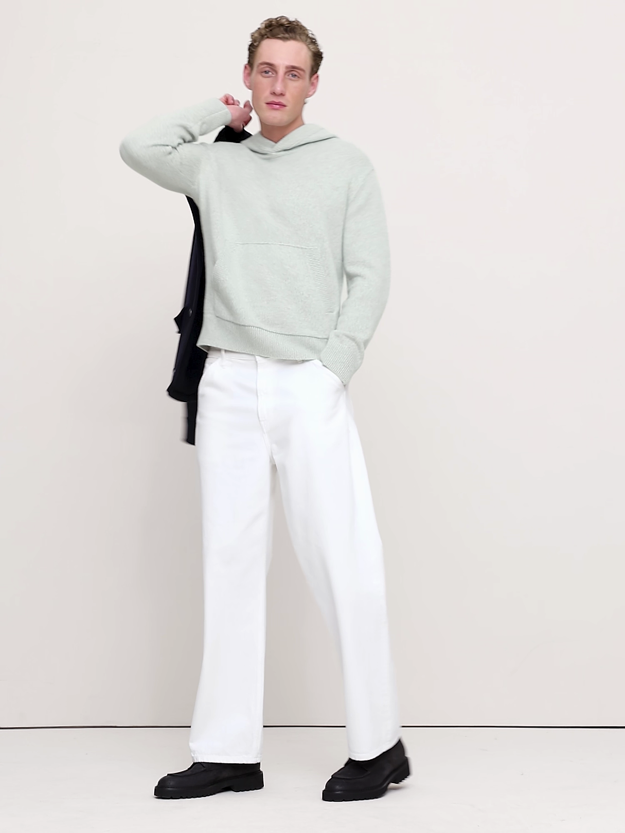 Cashmere-Cotton Sweater Hoodie - Serene Sage Green
