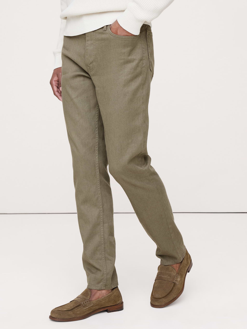 Slim Linen-Cotton Traveler Pant - Olive Green