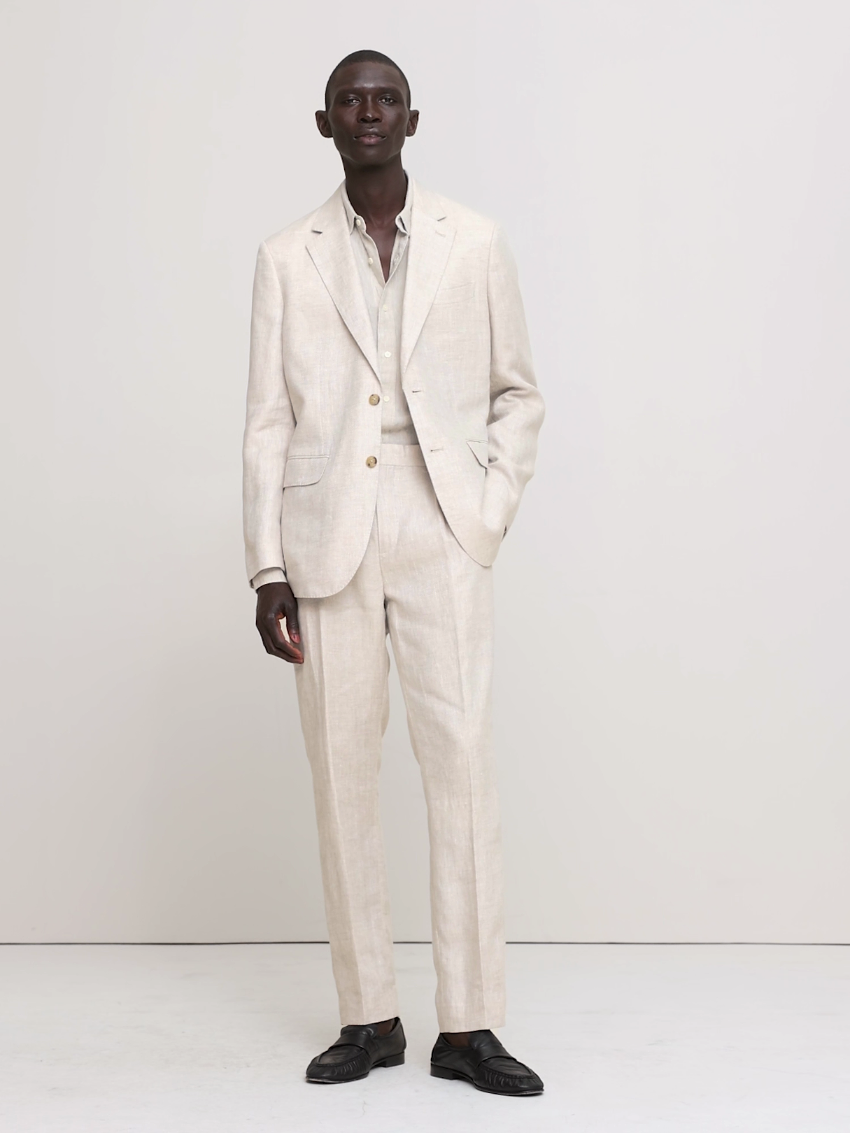Tailored Slim-Fit Herringbone Linen Suit Jacket - Natural