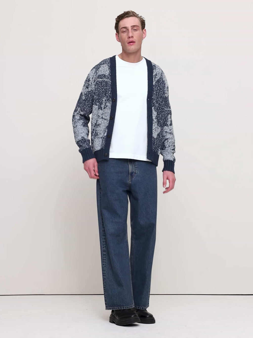 Floral Cotton-Linen Blend Cardigan - Blue Gray