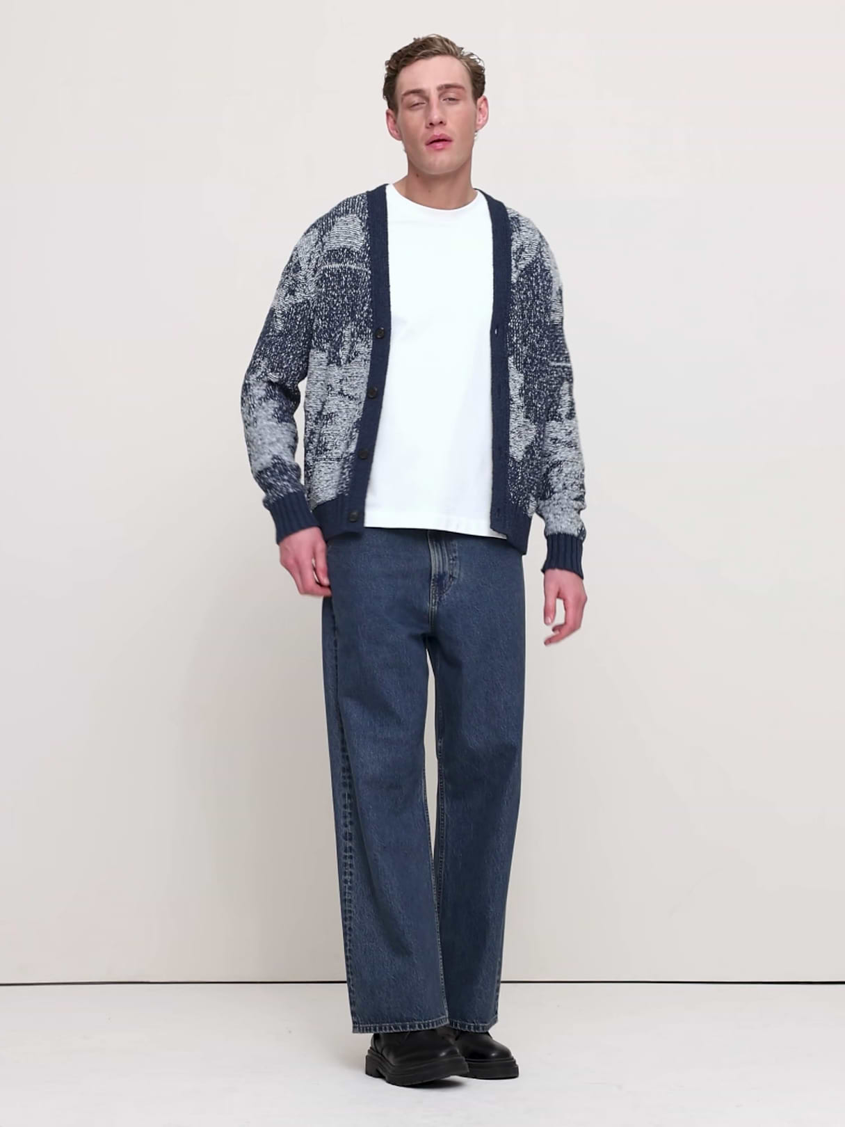 Floral Cotton-Linen Blend Cardigan - Blue Gray