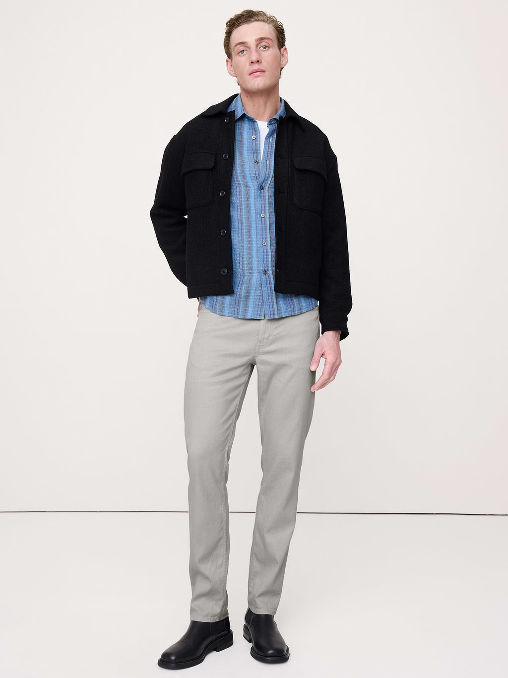 Slim Linen-Cotton Traveler Pant - Light Gray