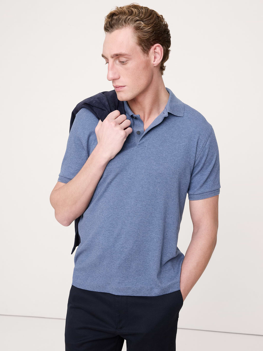 Luxury-Touch Polo - Heather Denim Blue