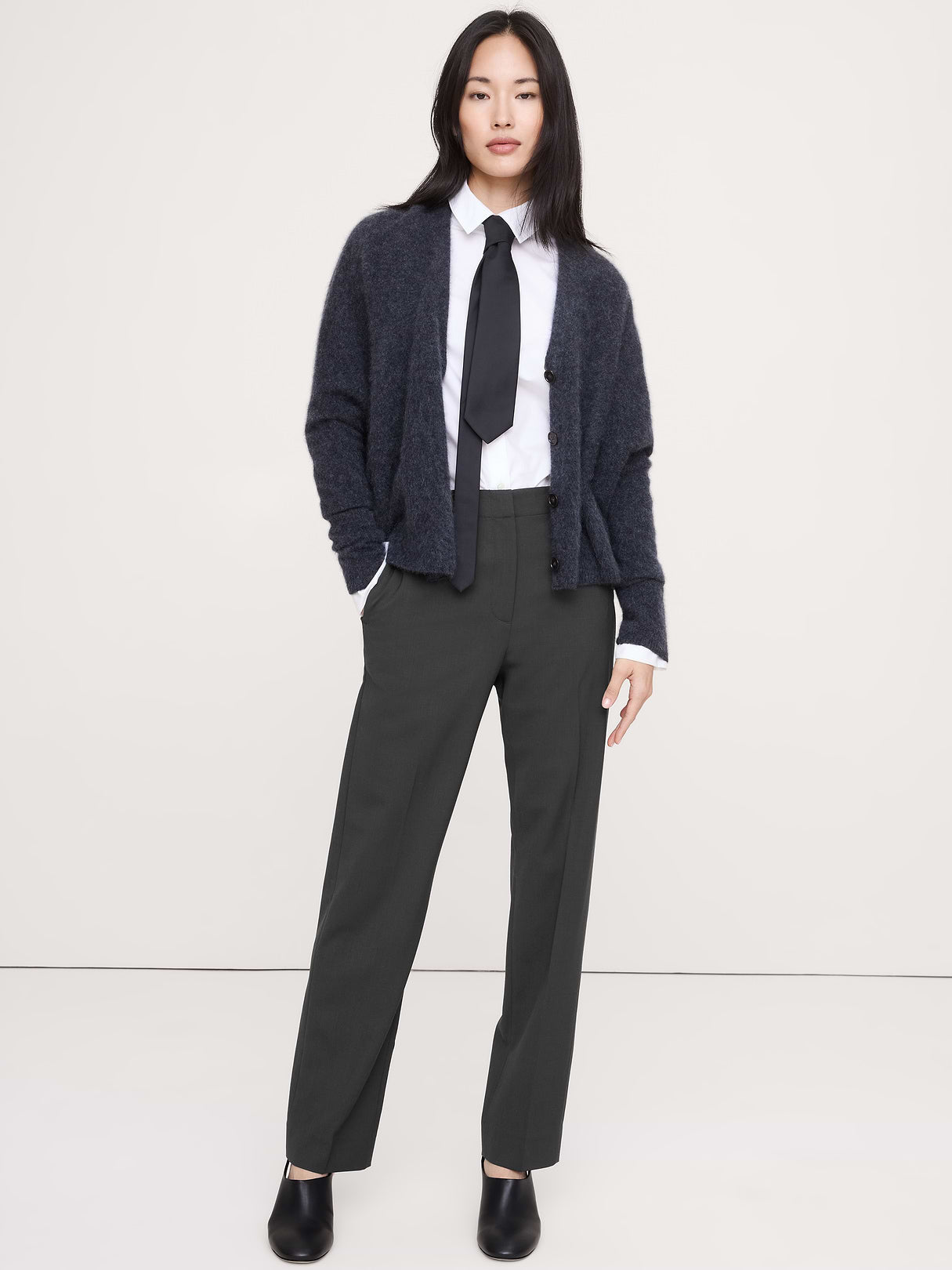 Ultra High-Rise Modern Slim Italian Lightweight Wool Ankle Pant - Charcoal Gray