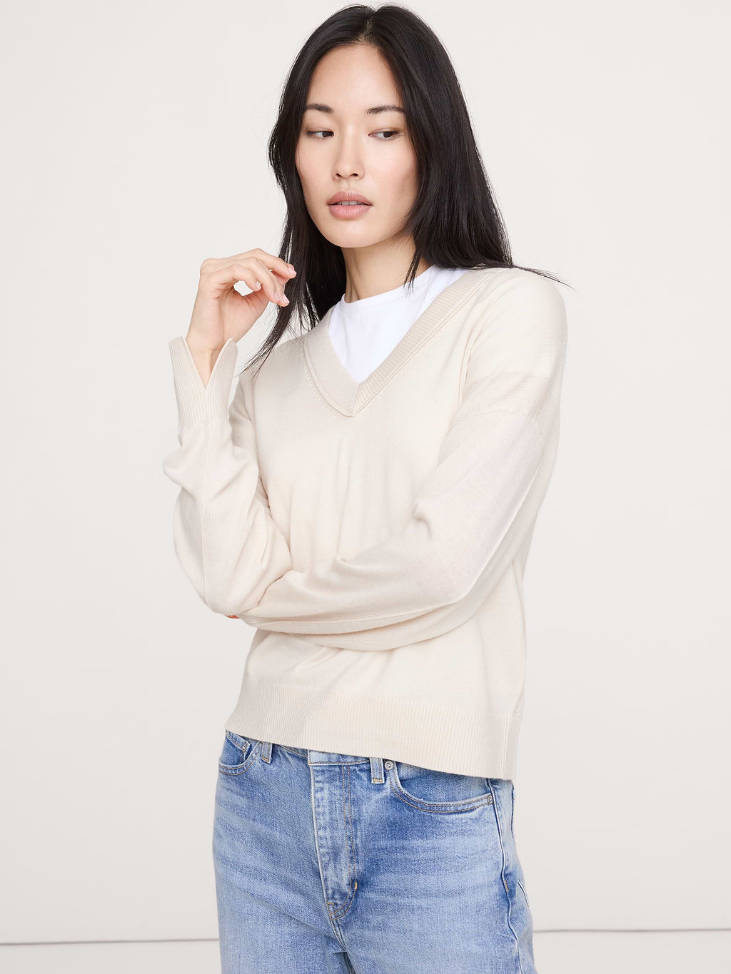 Merino V-Neck Sweater - Almond Milk Beige
