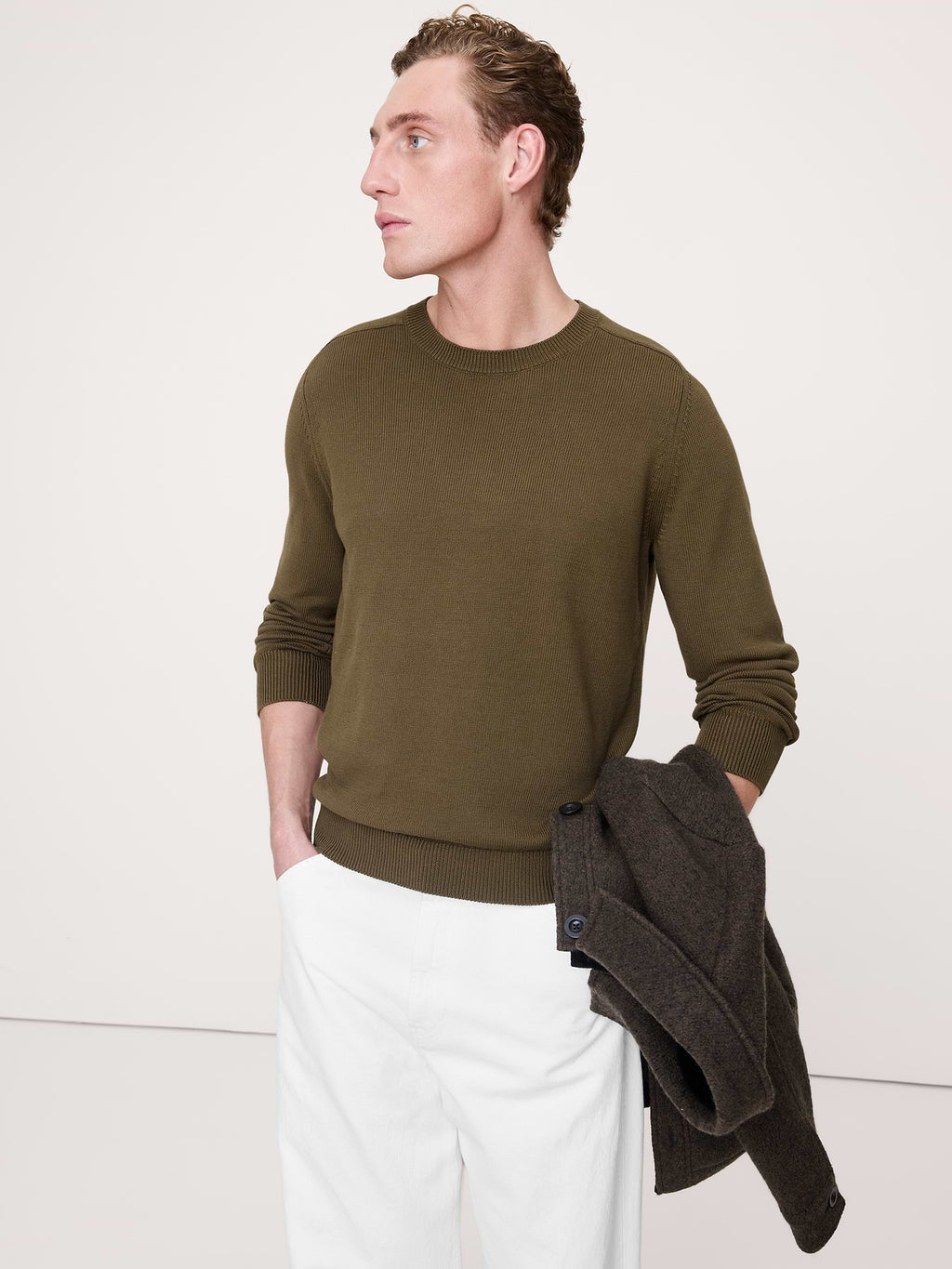 Cotton Crew-Neck Sweater - Heritage Olive Green