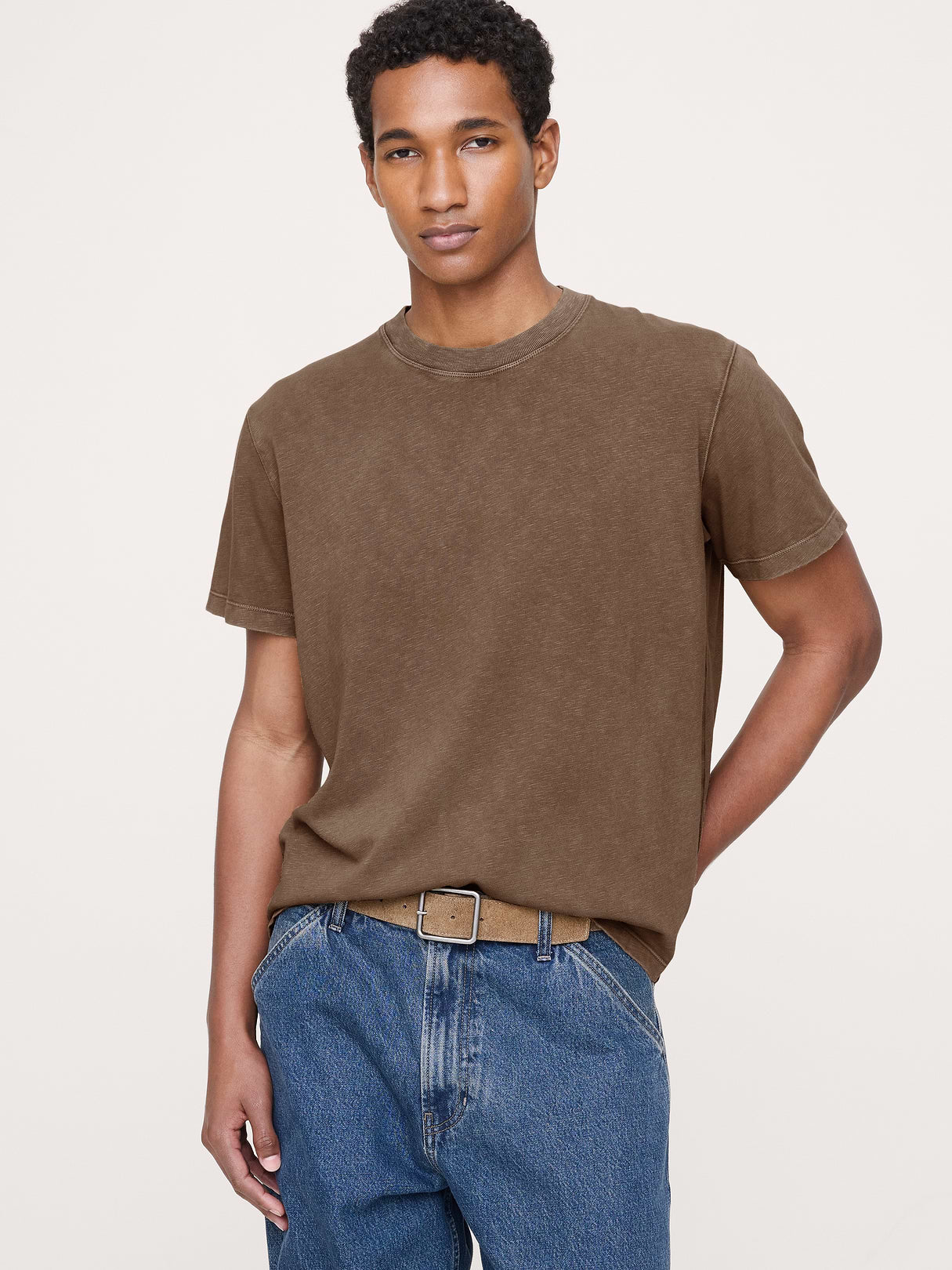 Midweight Cotton Slub Crew-Neck T-Shirt - Brown