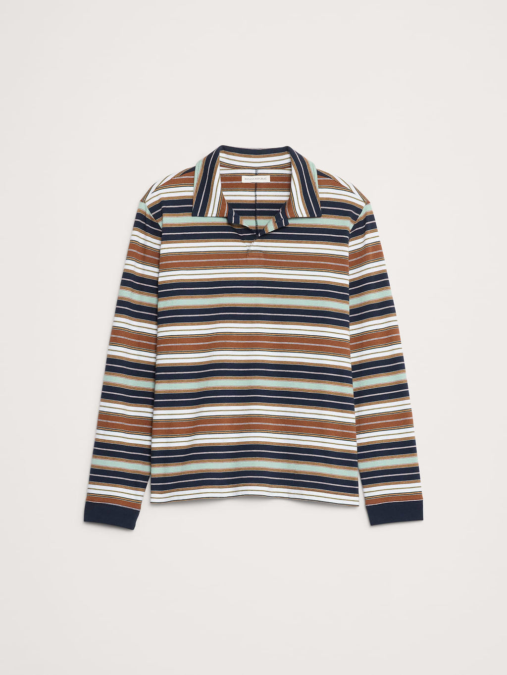 Relaxed Stripe Cotton Johnny-Collar Polo - Multi Stripe