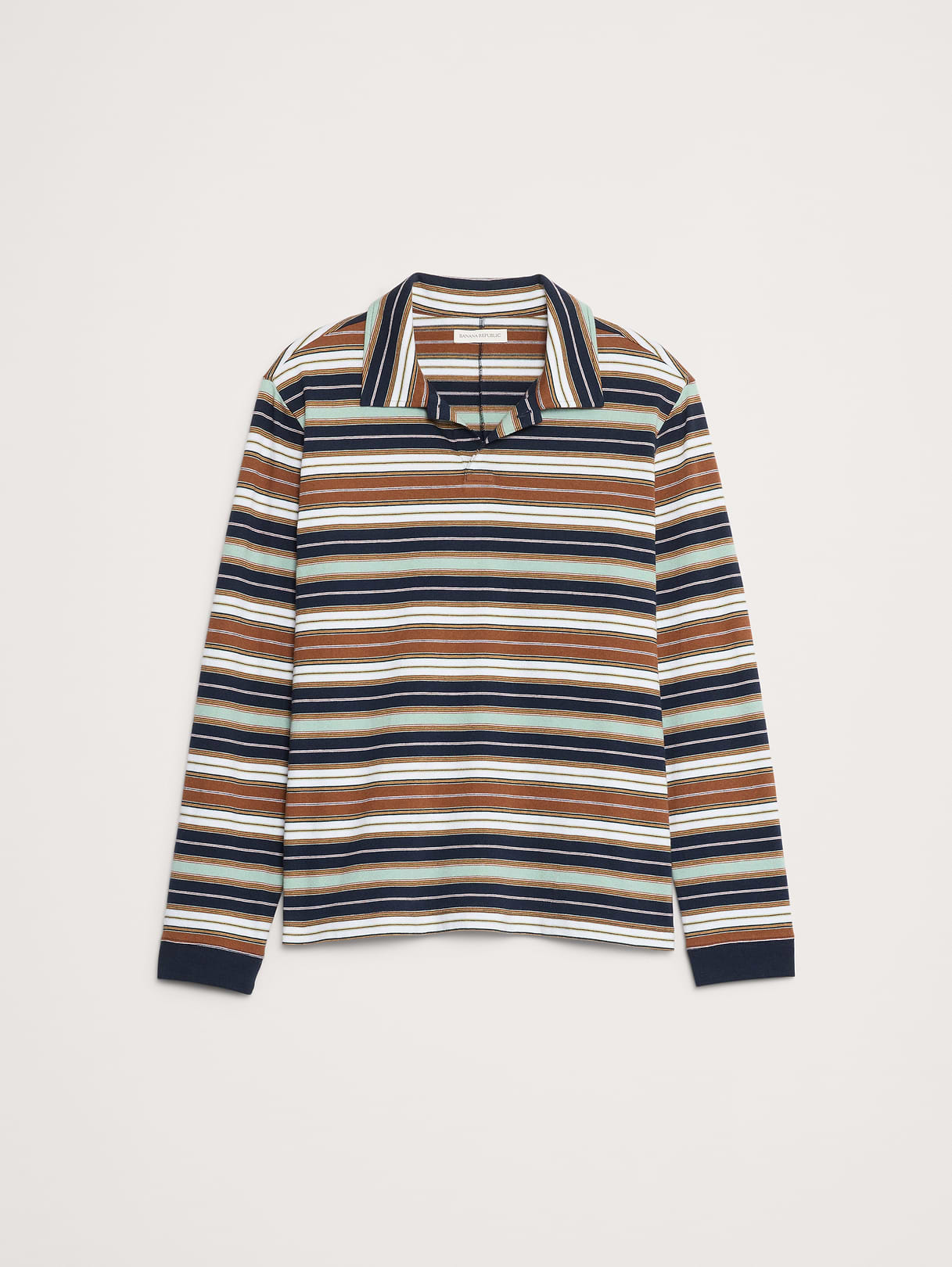 Relaxed Stripe Cotton Johnny-Collar Polo - Multi Stripe