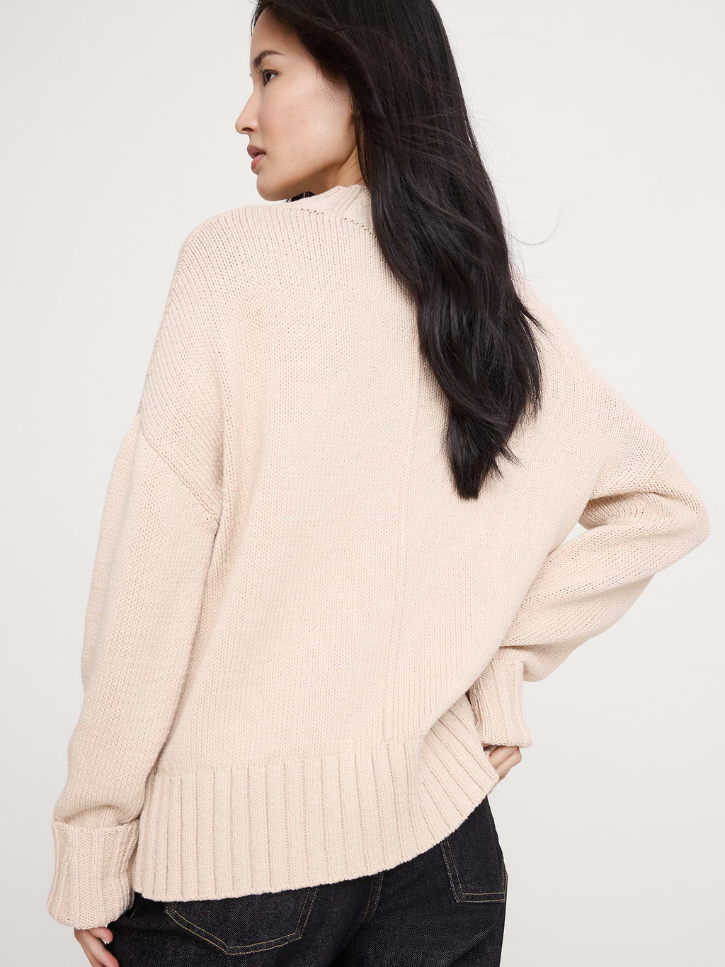Chunky Cotton Tunic Sweater - Prosecco Beige Intarsia