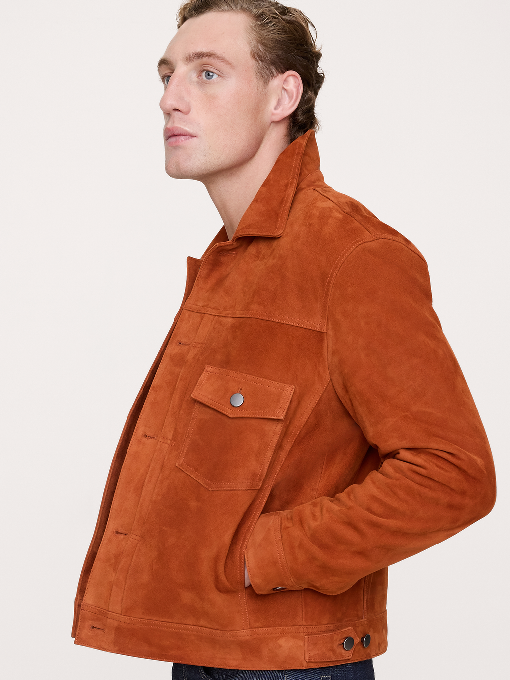 Suede Trucker Jacket - Rust Brown