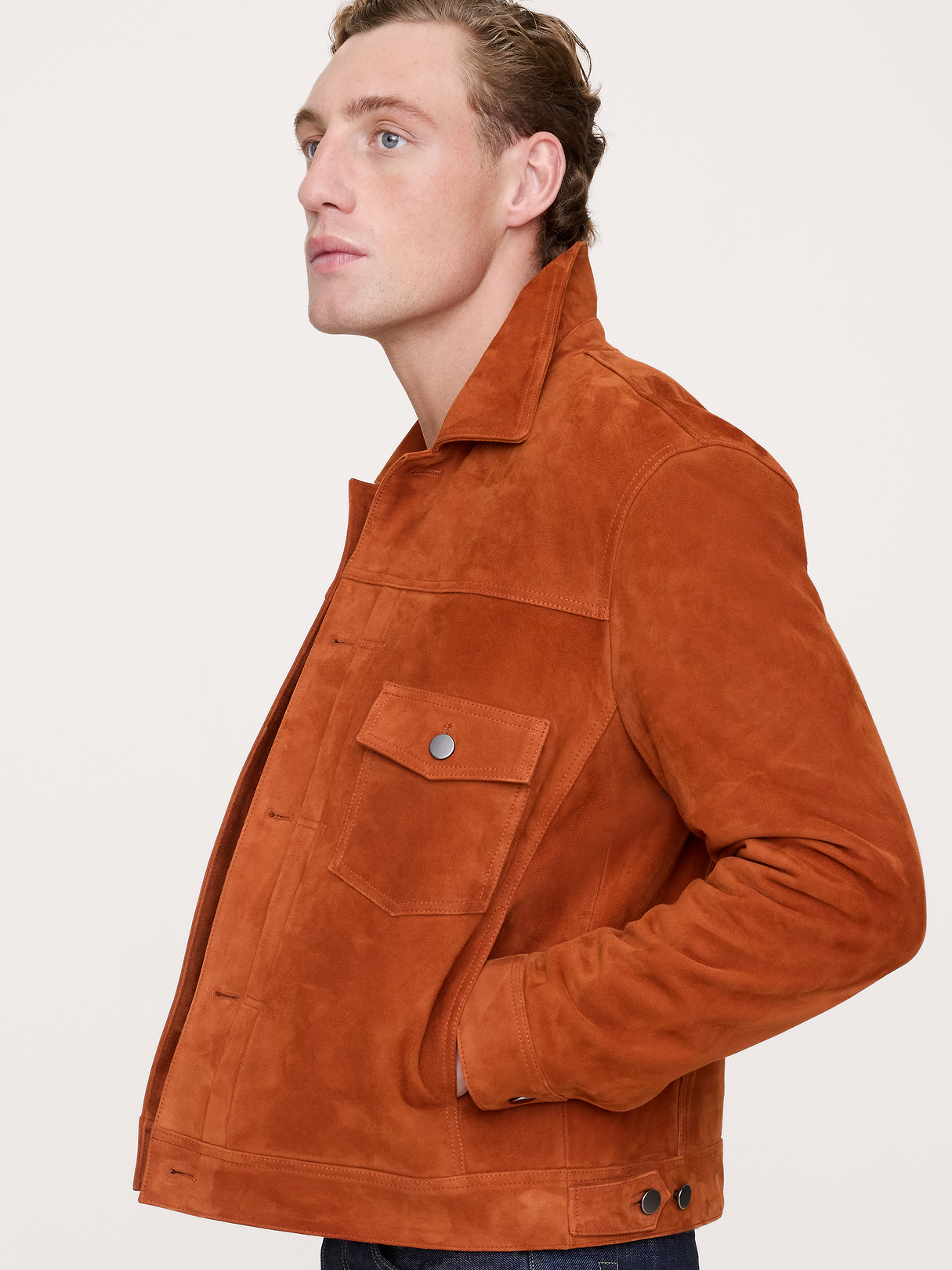 Suede Trucker Jacket - Rust Brown