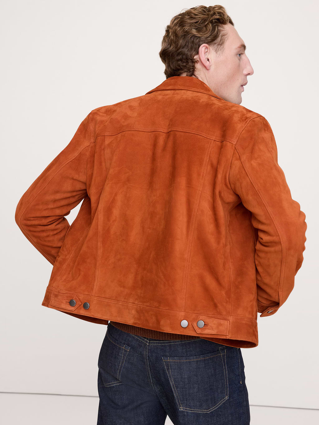 Suede Trucker Jacket - Rust Brown