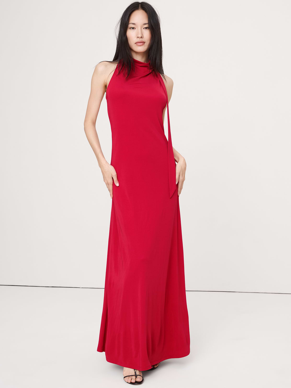 Matte Jersey Cowl-Neck Maxi Dress - Pompeian Red